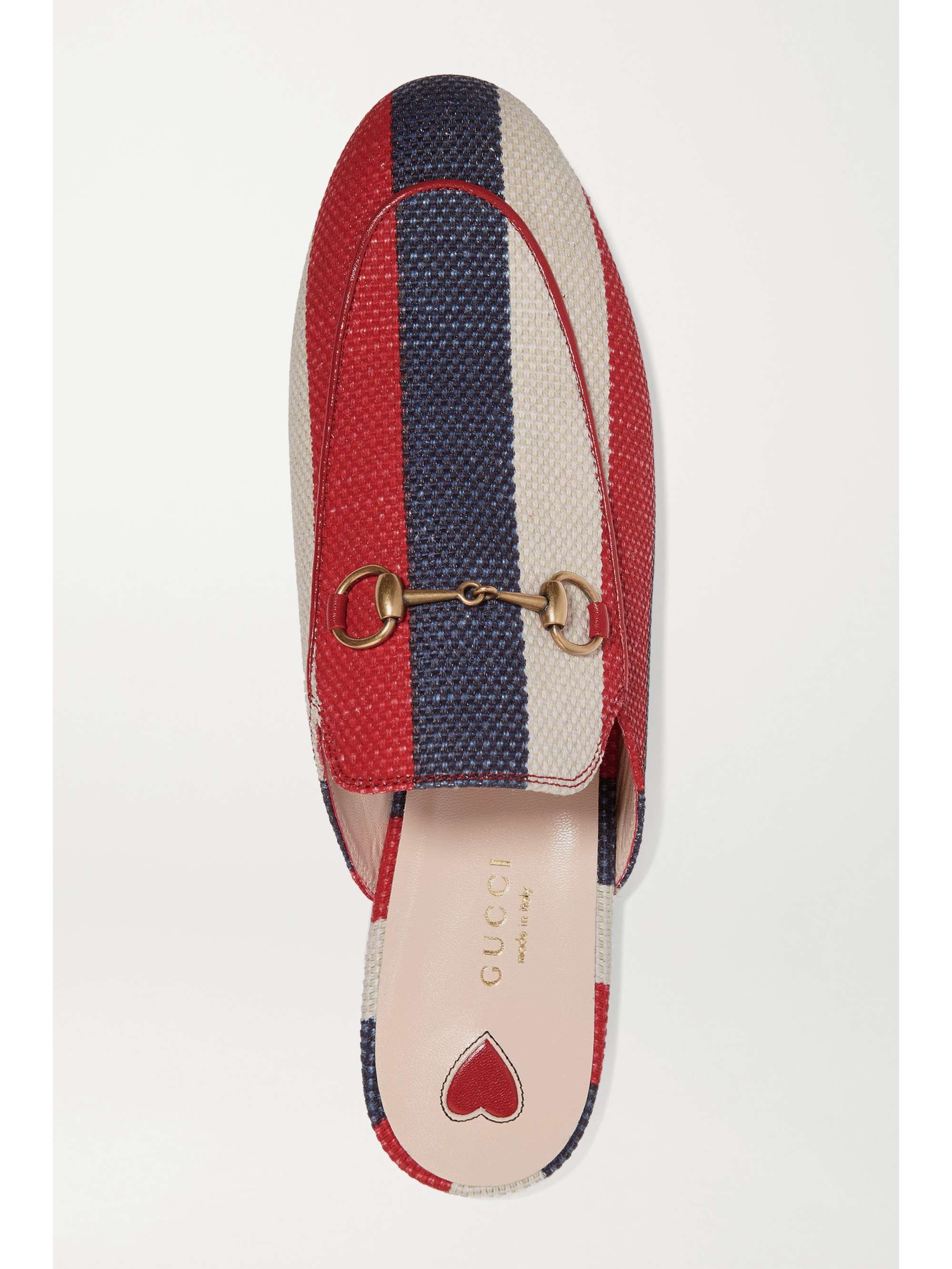 GUCCI Princetown horsebit-detailed striped canvas slippers