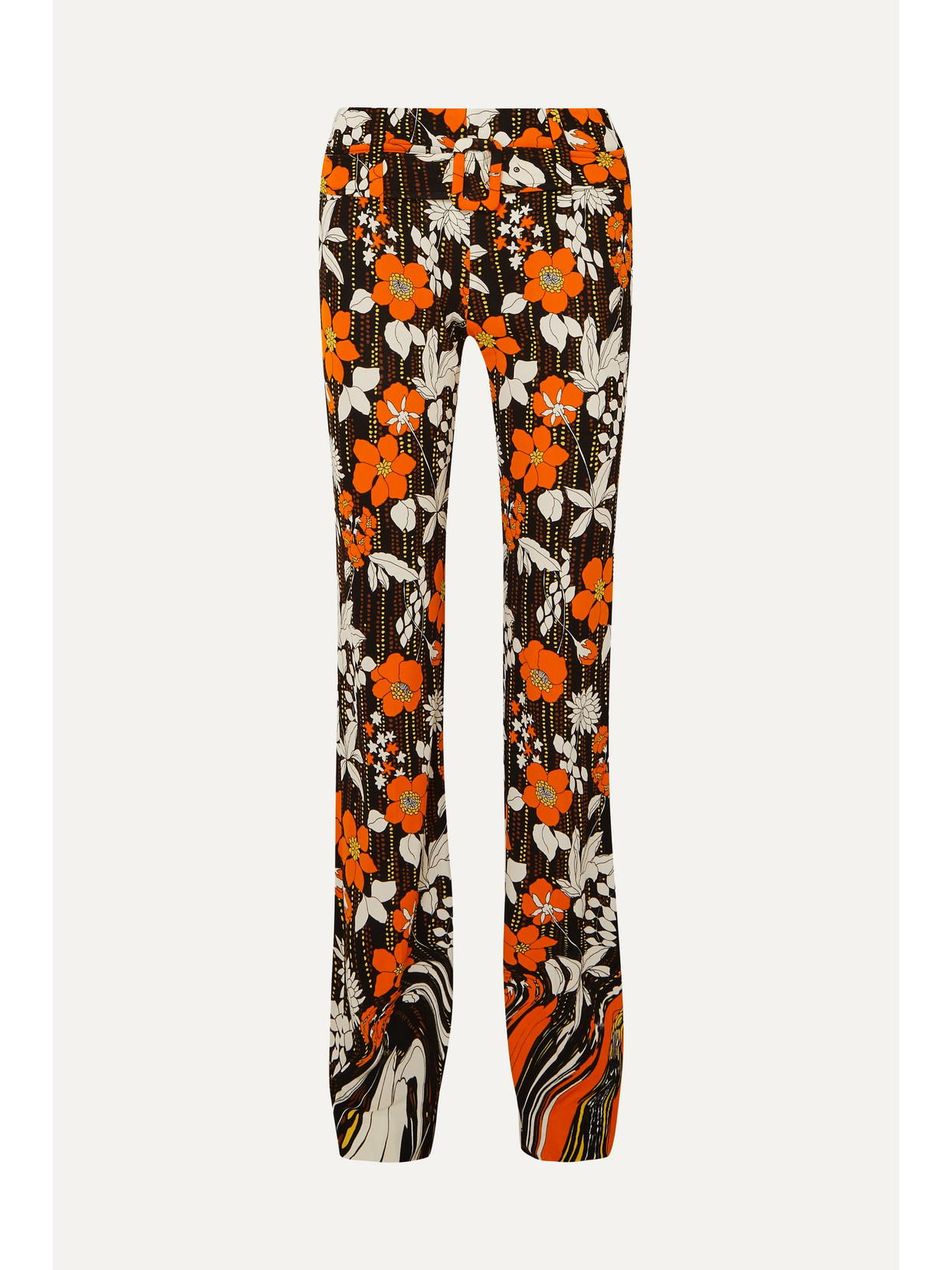 Prada Floral-print Crepe Straight-leg Pants In Orange