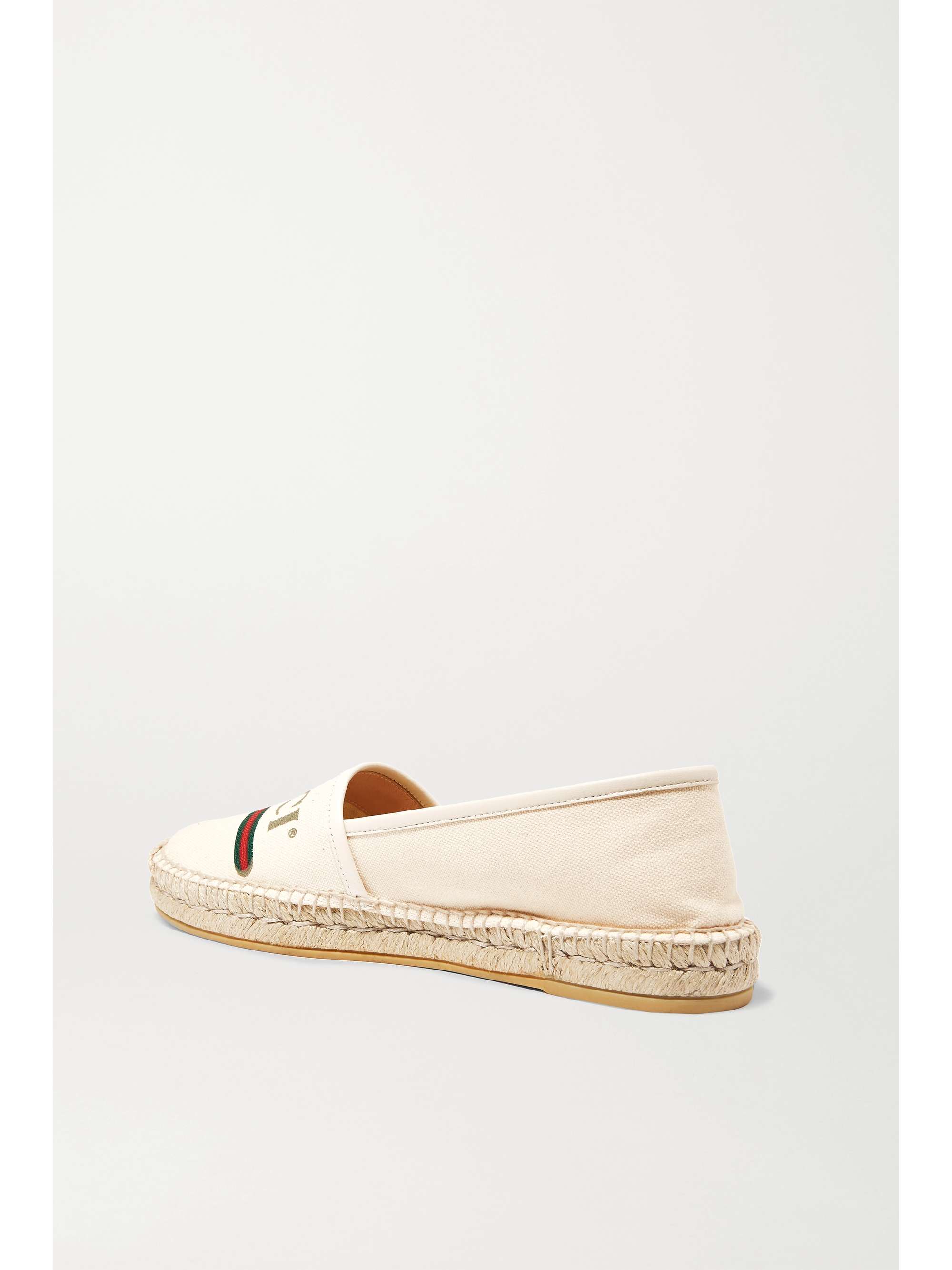 GUCCI Leather-trimmed logo-print canvas espadrilles
