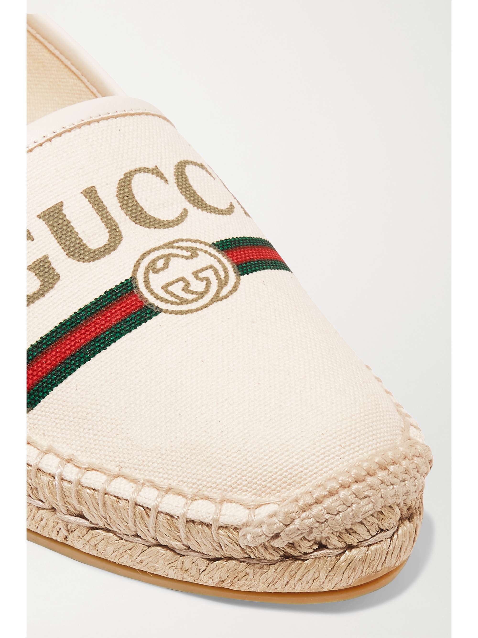 GUCCI Leather-trimmed logo-print canvas espadrilles