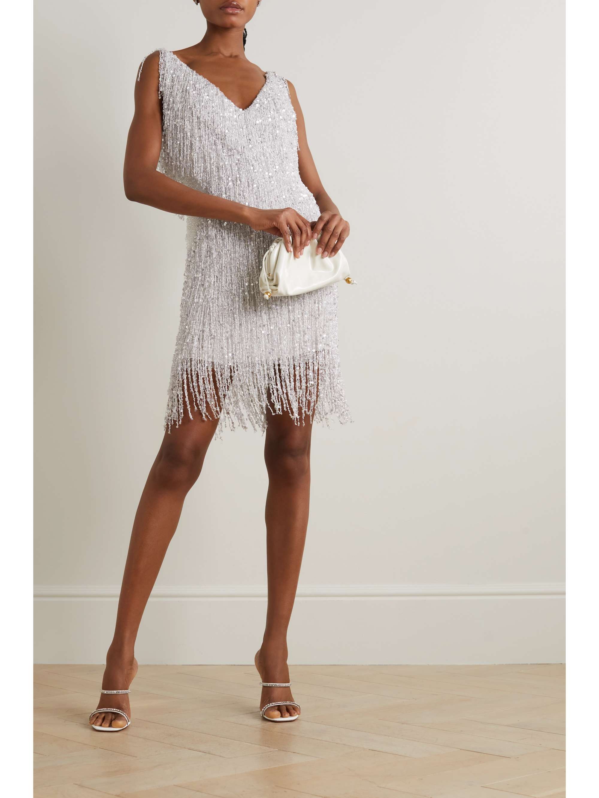 White Gatsby embellished chiffon mini ...