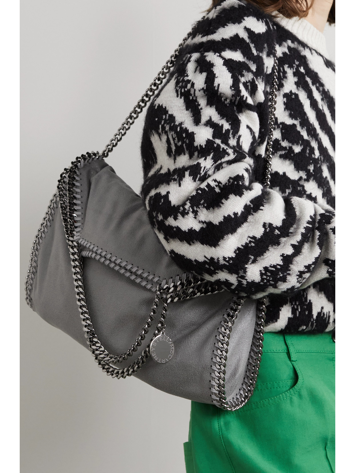 Stella Mccartney The Falabella Medium Vegetarian Brushed-leather Shoulder Bag In Gray