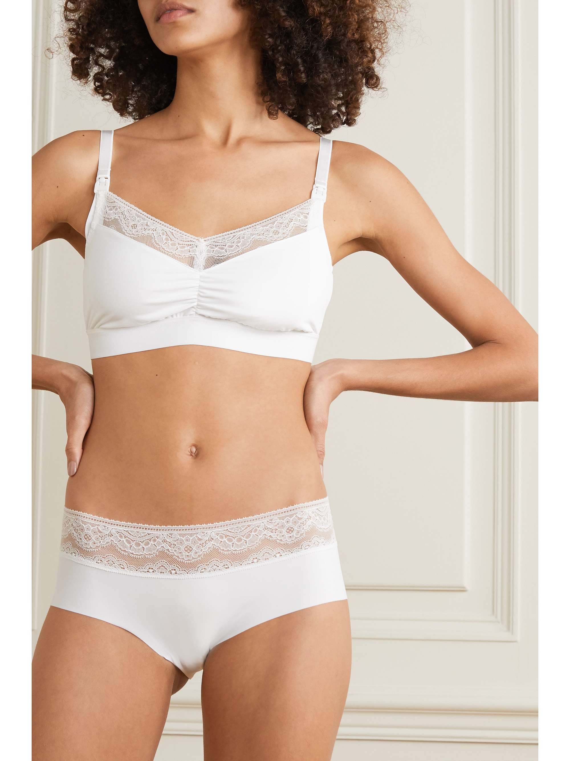 SIX Rosa Leavers lace-trimmed stretch-jersey soft-cup nursing bra