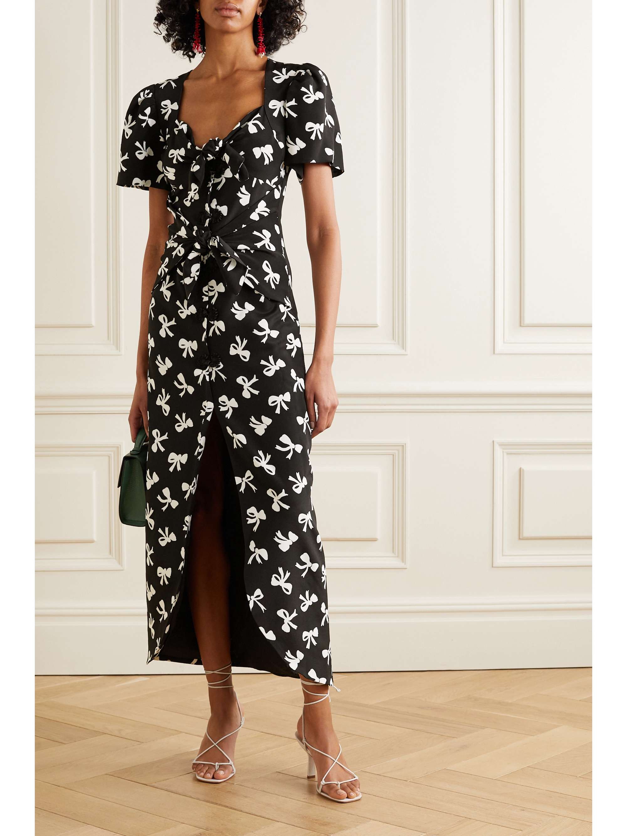 REBECCA DE RAVENEL Zaza tie-detailed printed silk-crepe midi dress