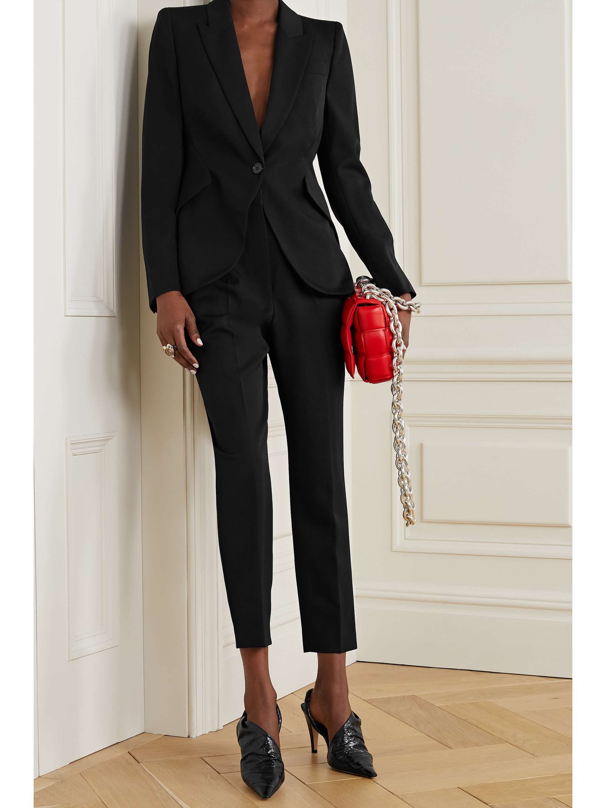 Black Wool straight-leg pants 