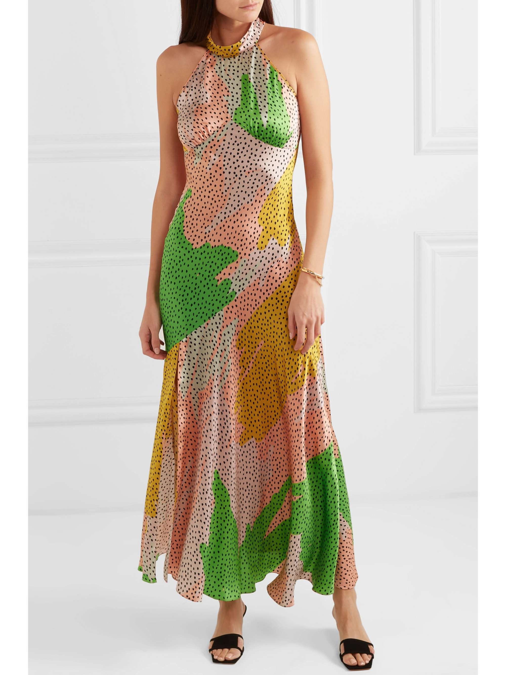 DE LA VALI Vivienne asymmetric halterneck velvet midi dress