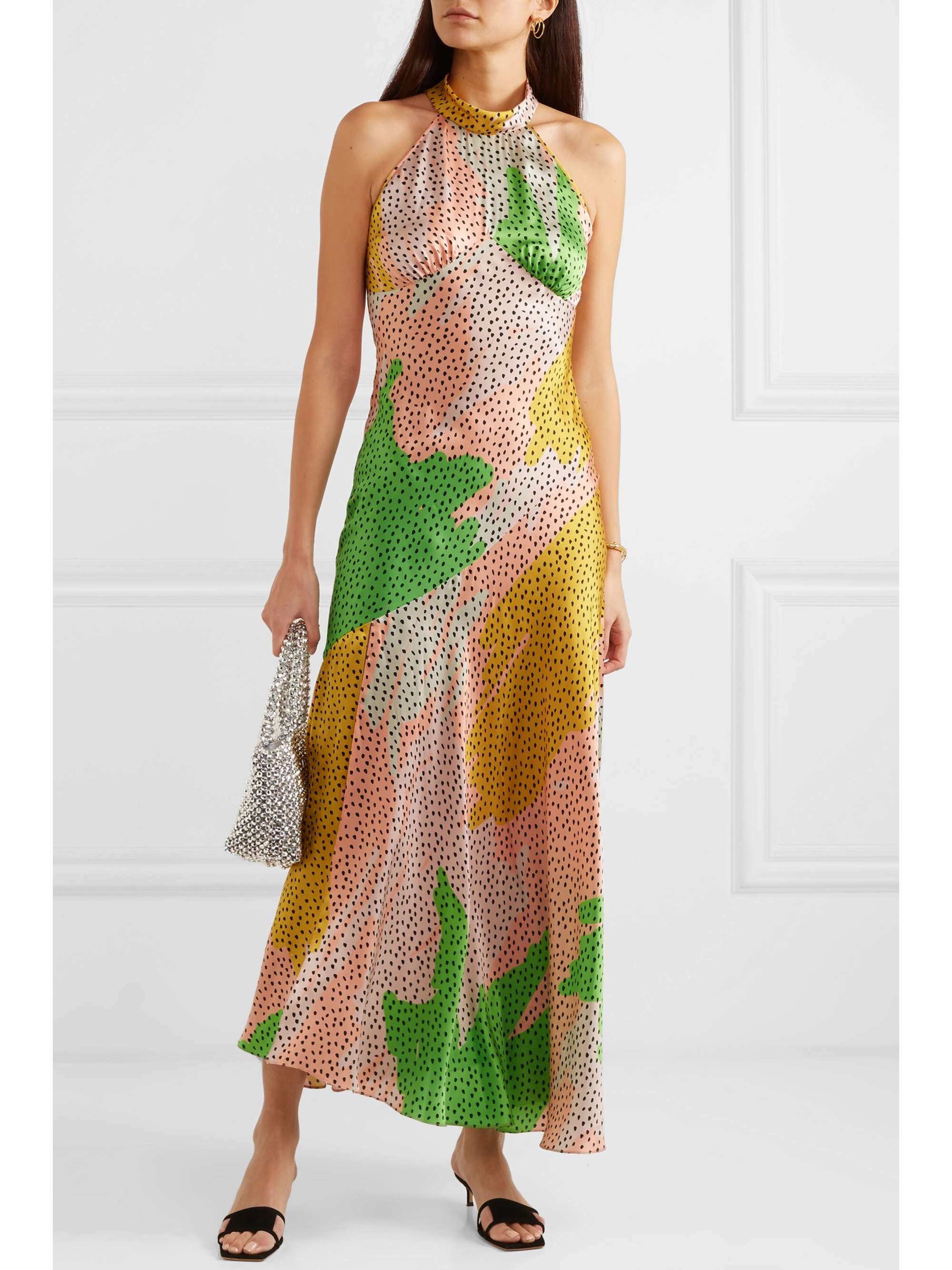 DE LA VALI Vivienne asymmetric halterneck velvet midi dress
