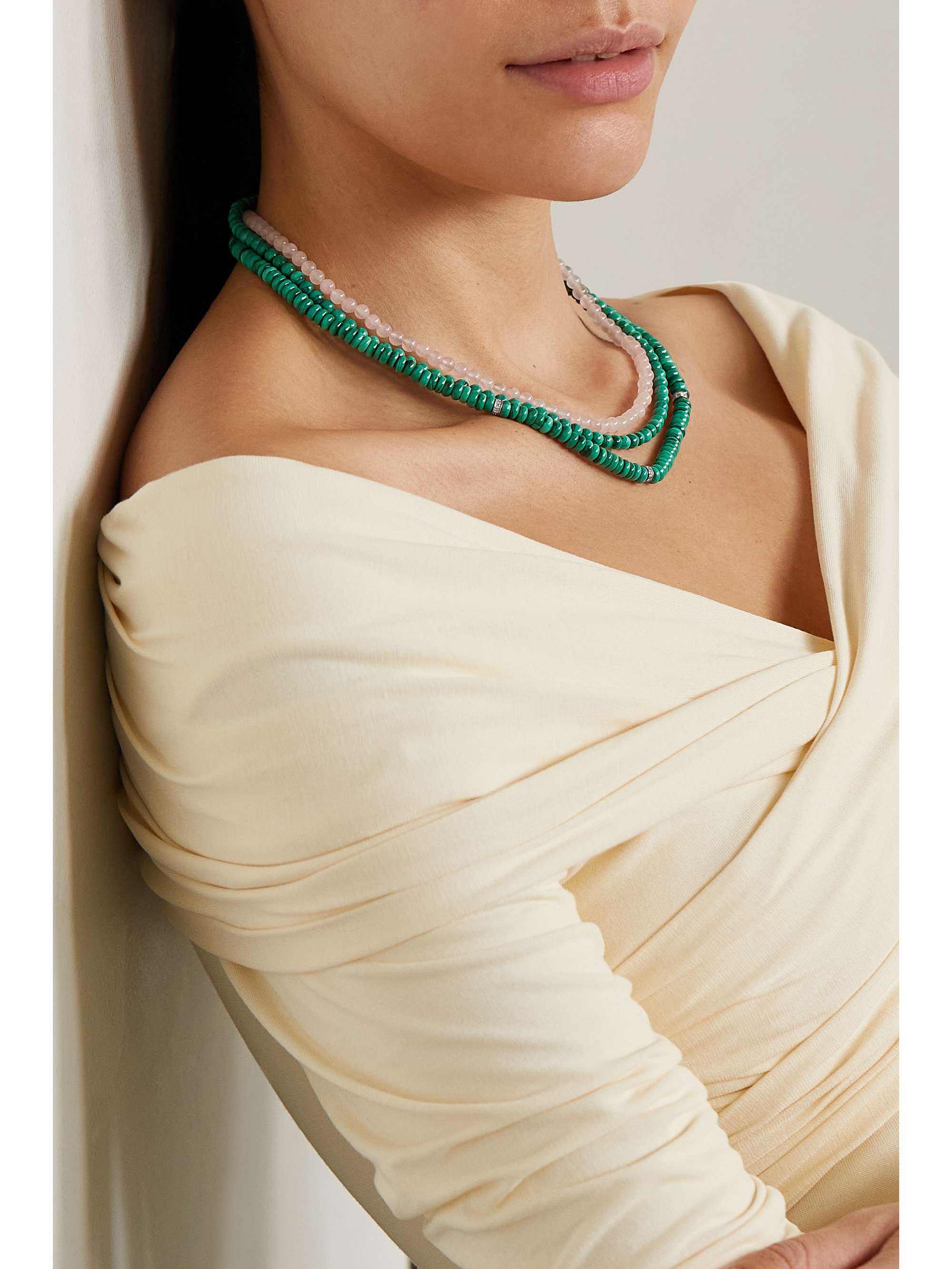 MATEO 14-karat gold, malachite and diamond necklace