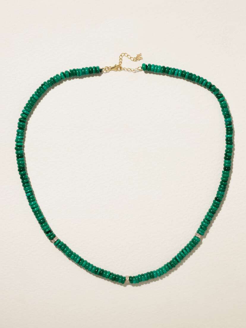 Mateo 14-karat Gold, Malachite And Diamond Necklace
