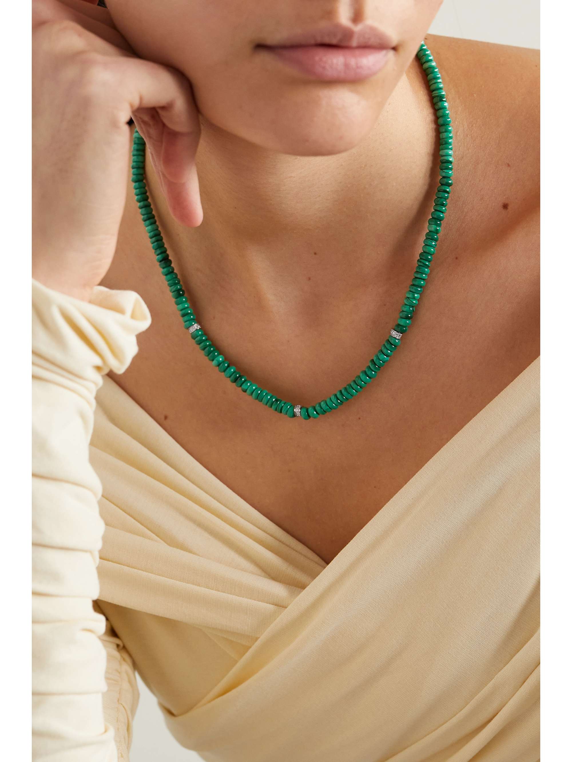 MATEO 14-karat gold, malachite and diamond necklace