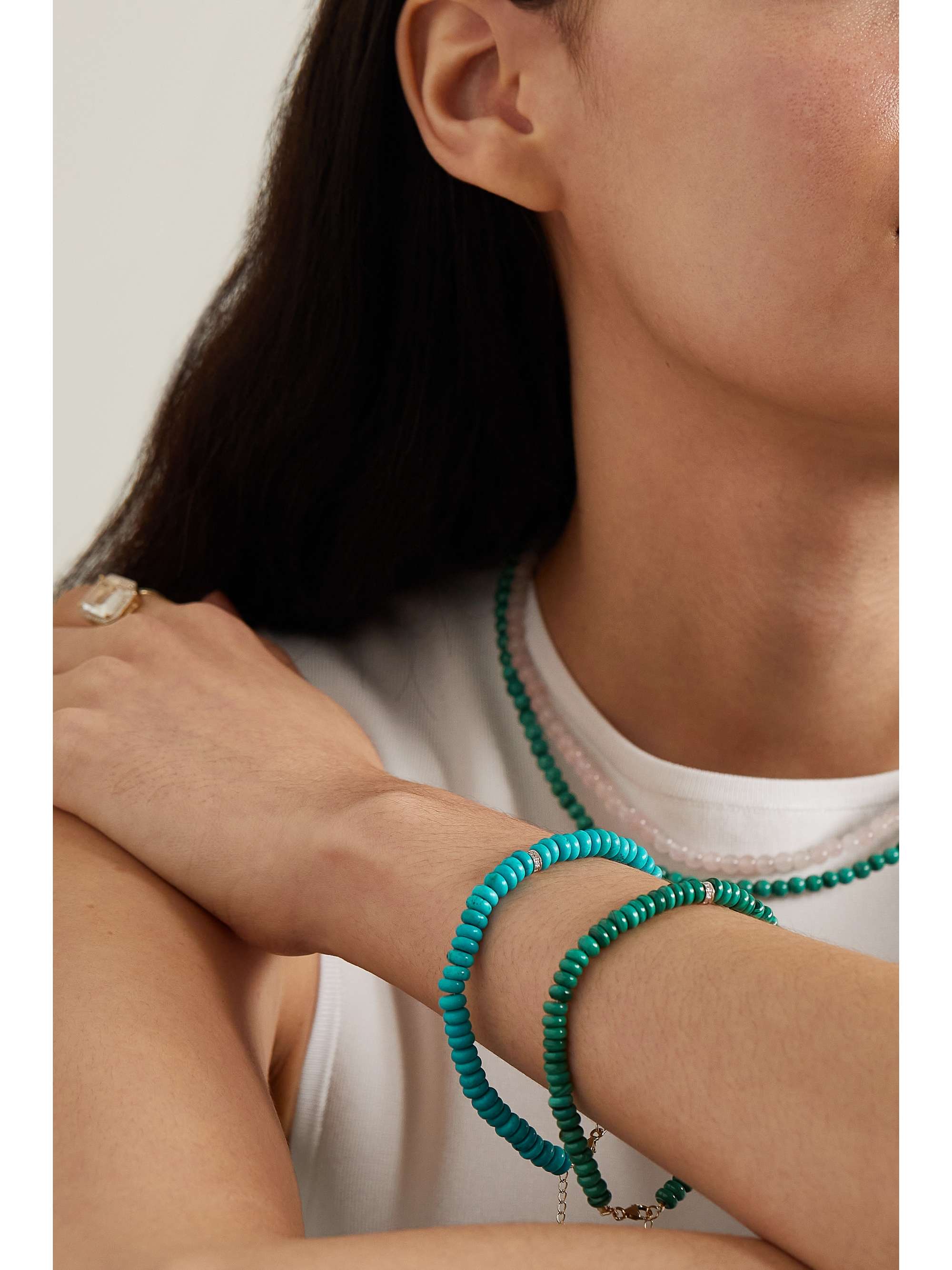 MATEO 14-karat gold, turquoise and diamond bracelet