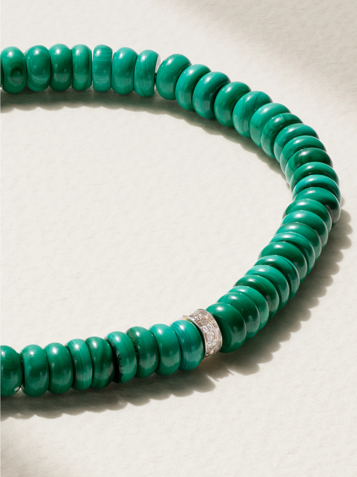 Mateo 14kt Yellow Gold Malachite Roundel And Diamond Station Bracelet In Green