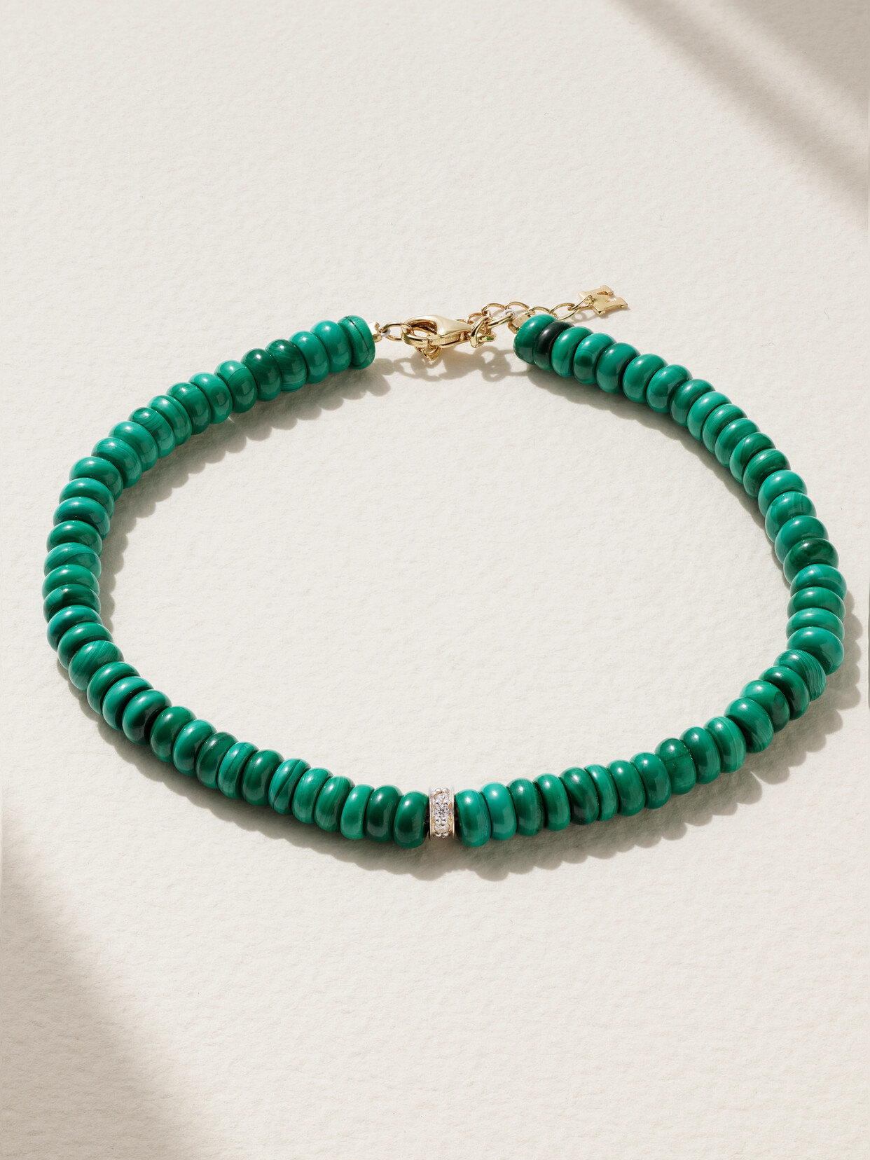 Mateo 14kt Yellow Gold Malachite Roundel And Diamond Station Bracelet In Green