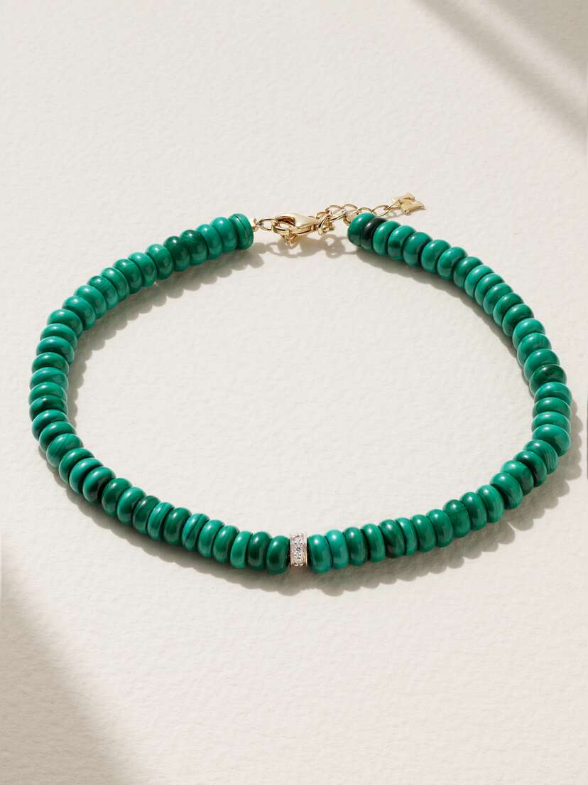 Mateo 14-karat Gold, Malachite And Diamond Bracelet