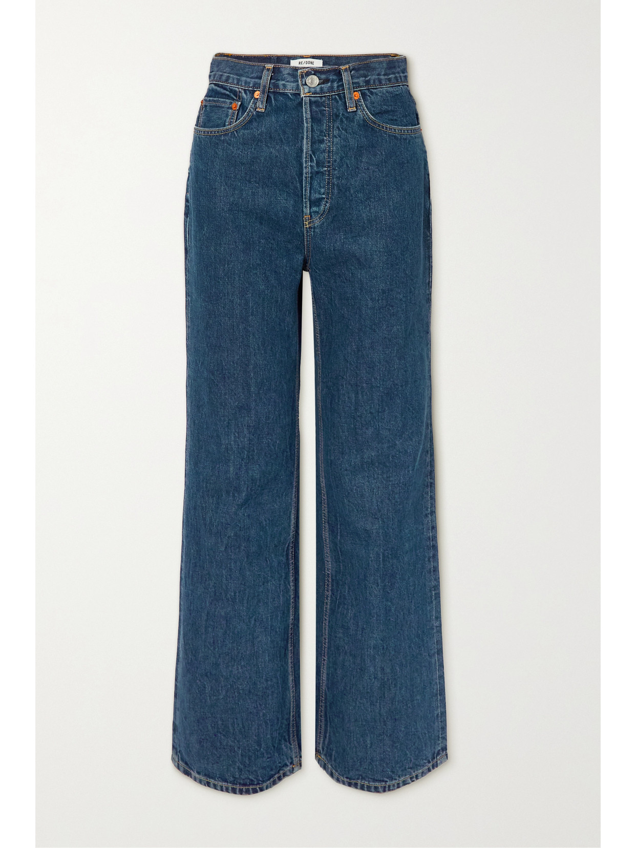 RE/DONE + NET SUSTAIN 70S ULTRA HIGH RISE WIDE LEG FRAYED JEANS