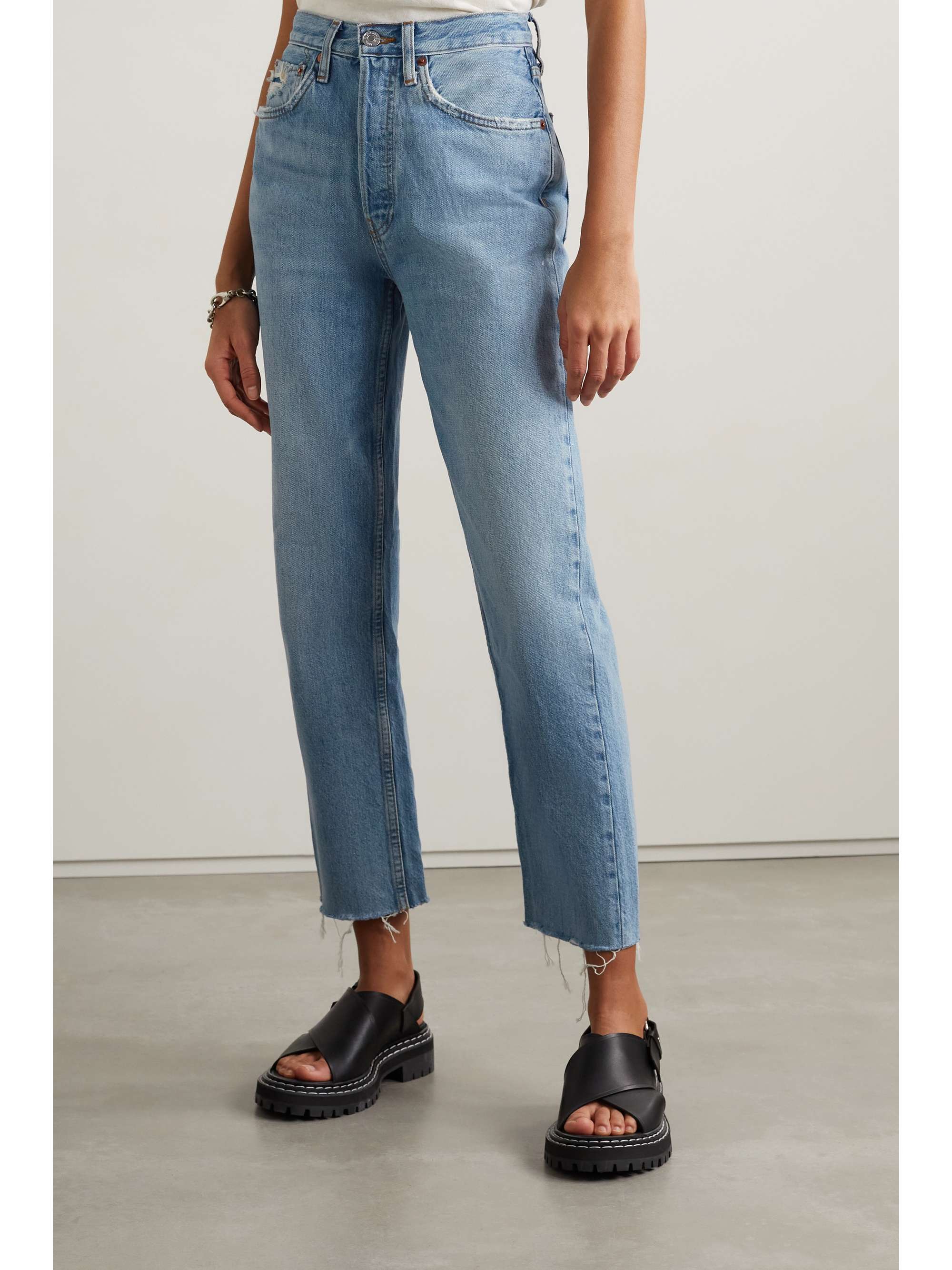 RE/DONE 70s High Rise Stove Pipe distressed straightleg jeans NETA