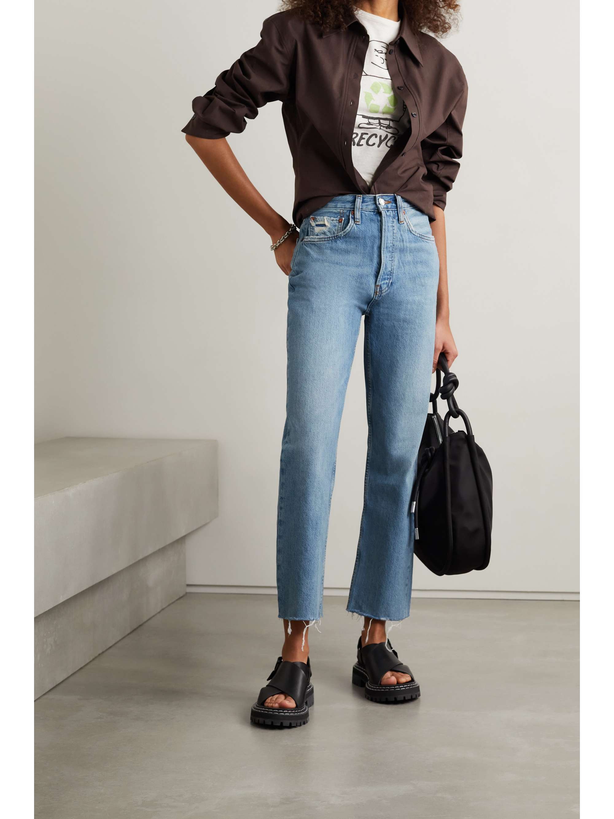 Mid denim 70s High Rise Stove Pipe 