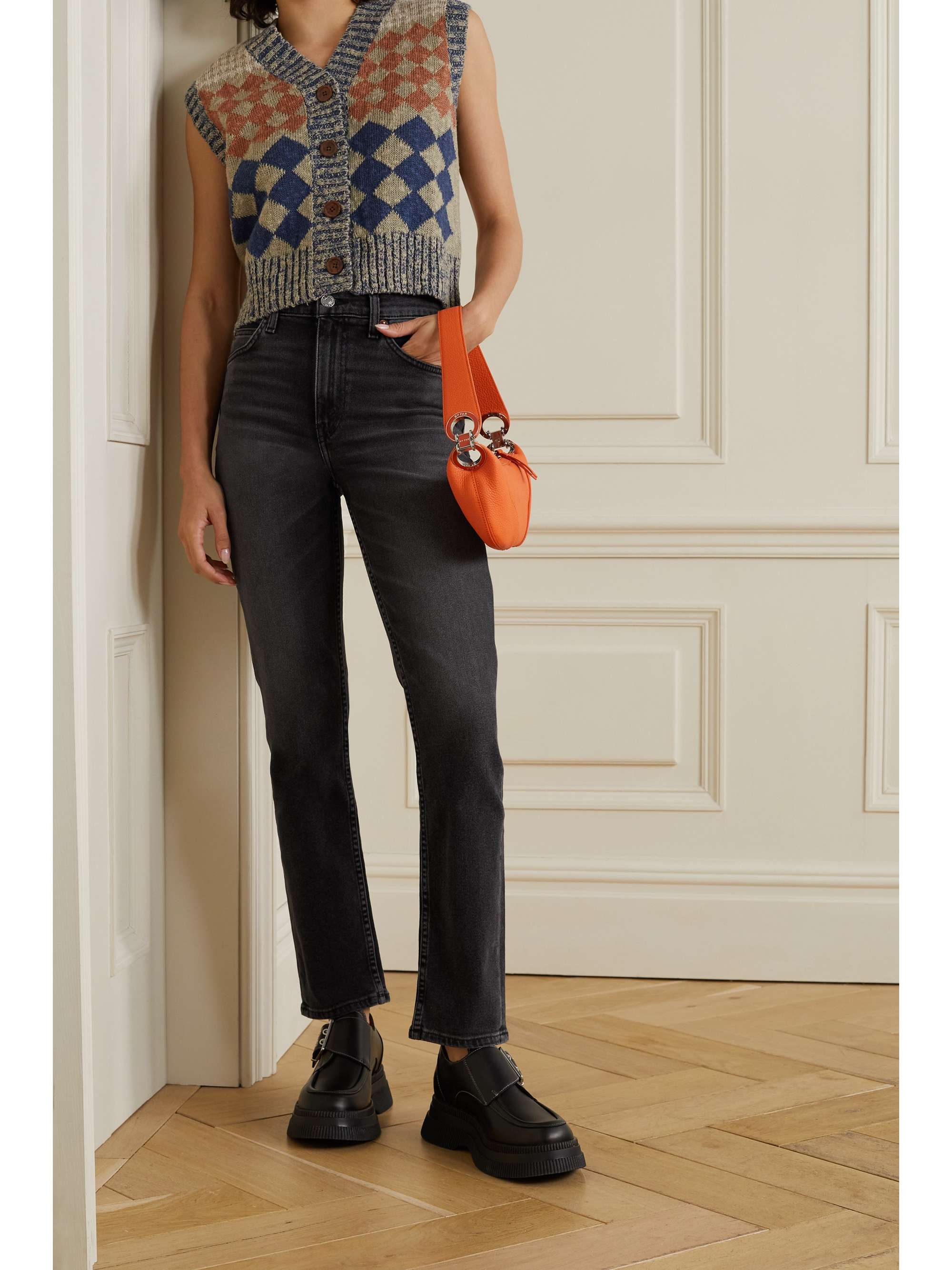 Black 70s high-rise straight-leg jeans 