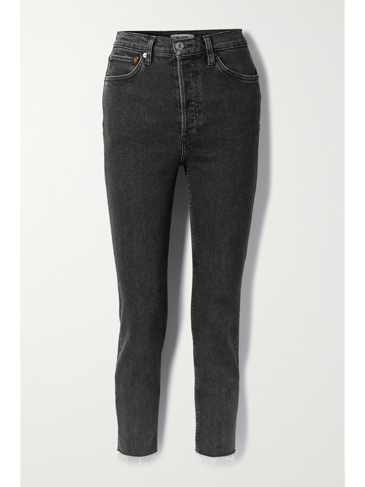 Re/done 90s High-rise Ankle Crop Distressed Skinny Jeans In Gray