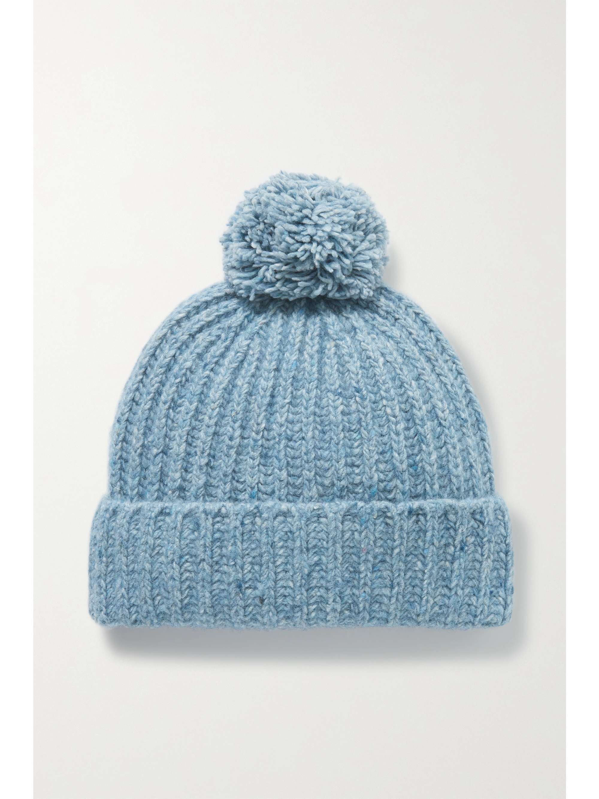 Blue Ribbed pompom-embellished recycled 