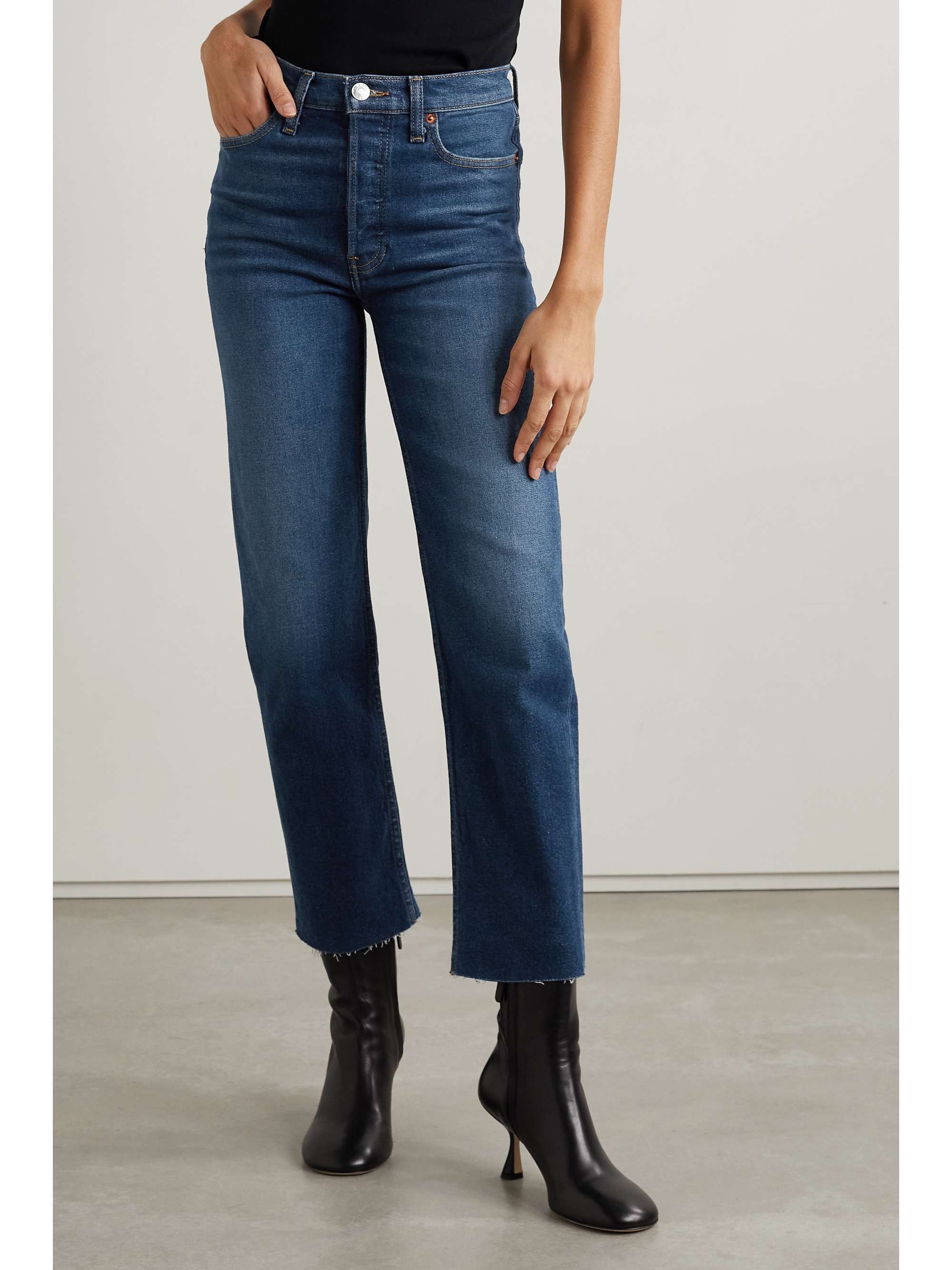 Dark denim 70s High Rise Stove Pipe 