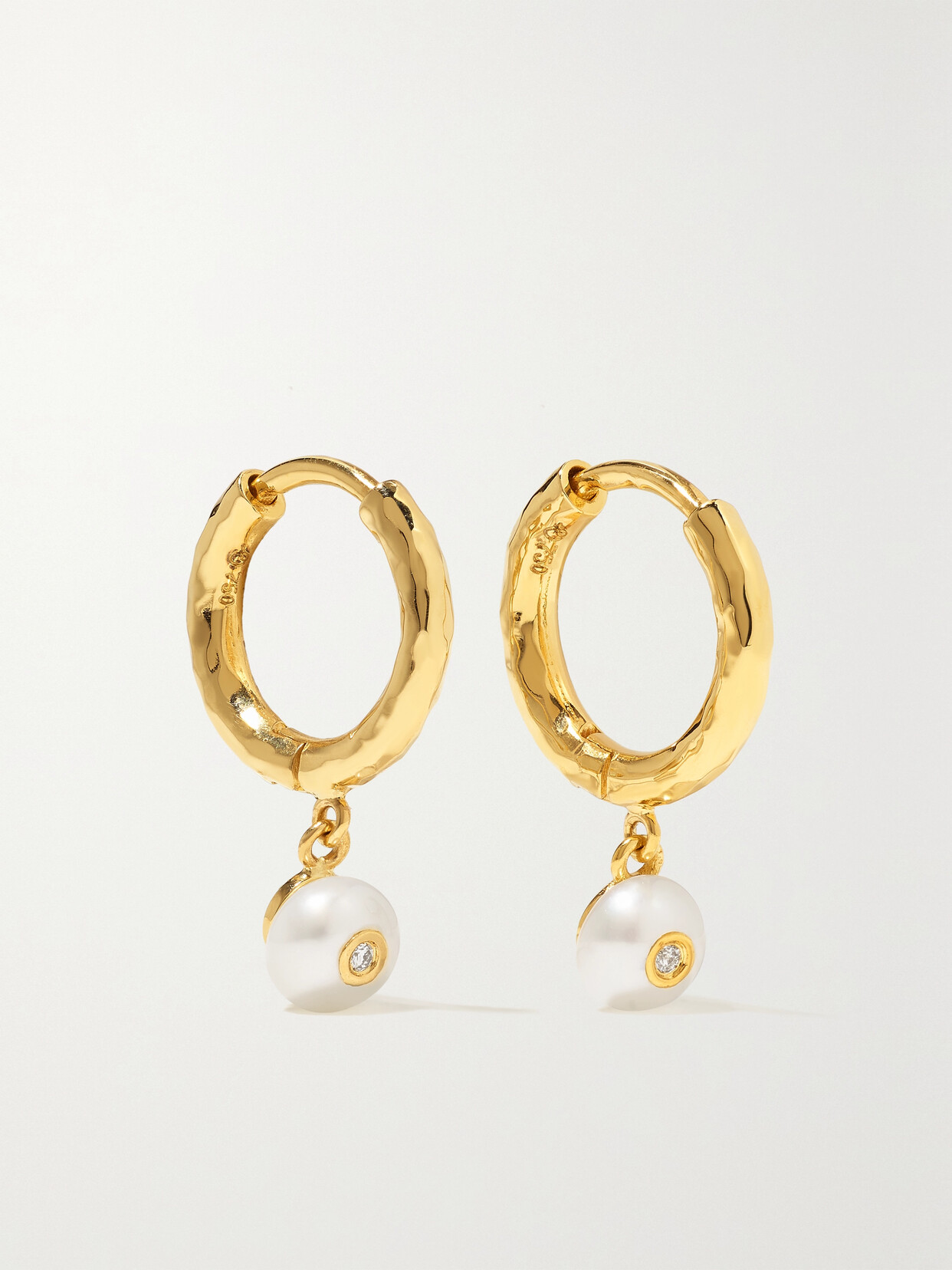 Octavia Elizabeth - + Net Sustain Micro Gabby 18-karat Recycled Gold, Pearl And Diamond Hoop Earrings - one size 22 Awaiting product image