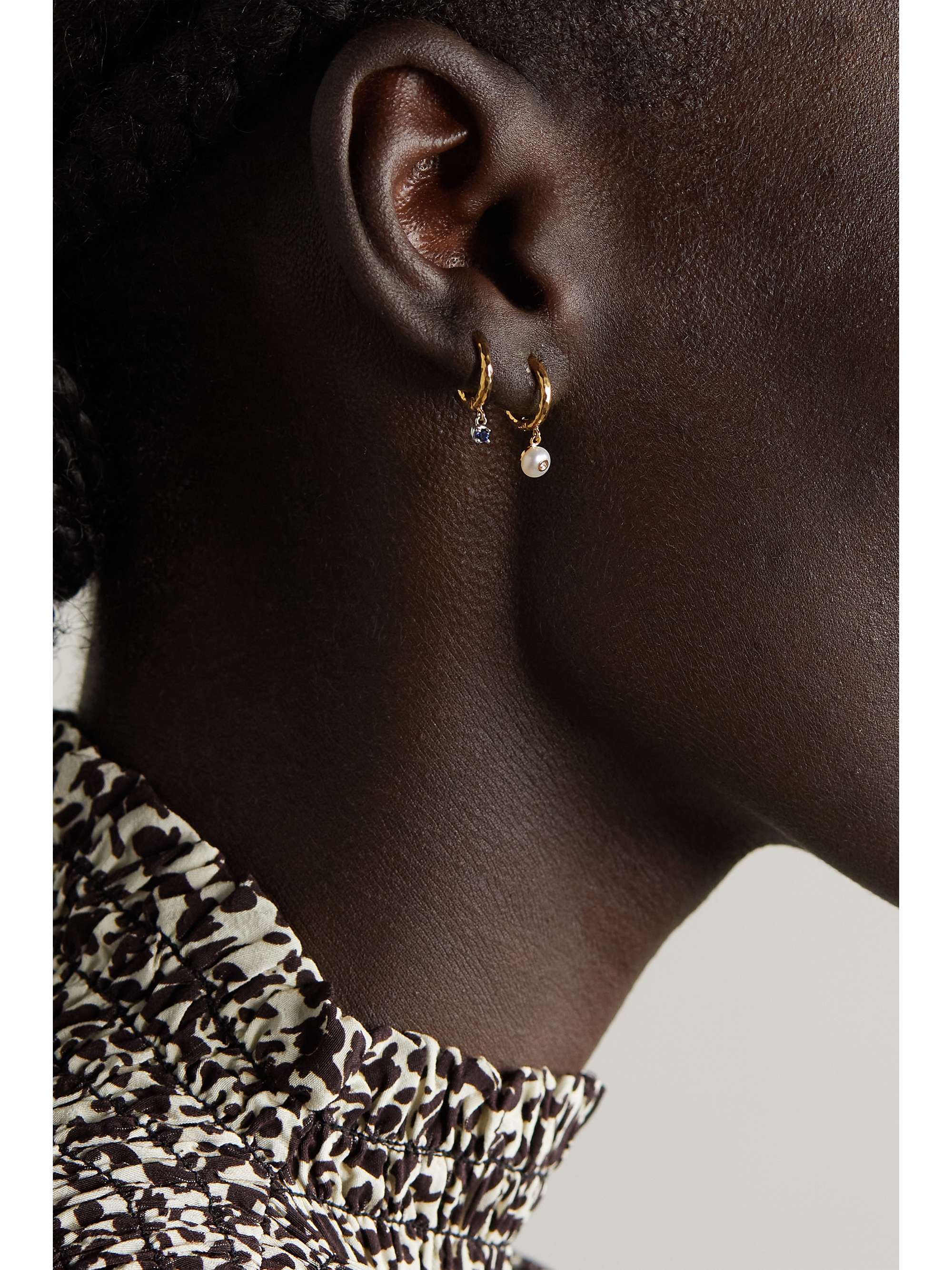 OCTAVIA ELIZABETH + NET SUSTAIN Micro Gabby 18-karat recycled gold, pearl and diamond hoop earrings