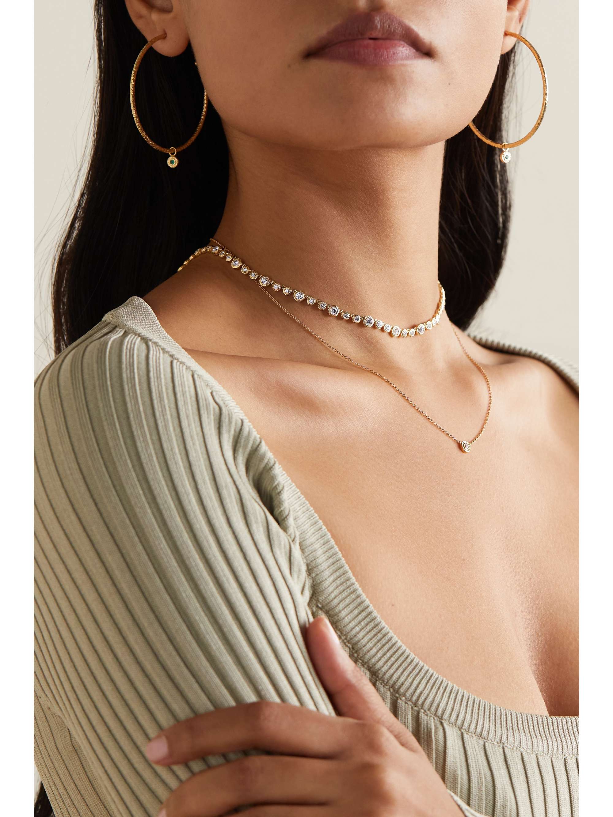 OCTAVIA ELIZABETH Micro Nesting Gem Kette aus recyceltem 18 Karat Gold mit Diamanten