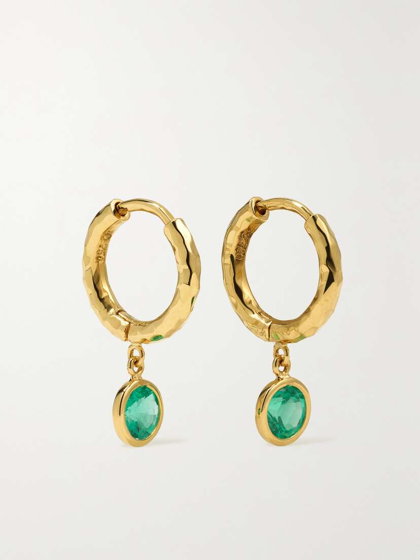 Octavia Elizabeth + Net Sustain Charmed Micro Gabby 18-karat Recycled Gold Emerald Hoop Earrings