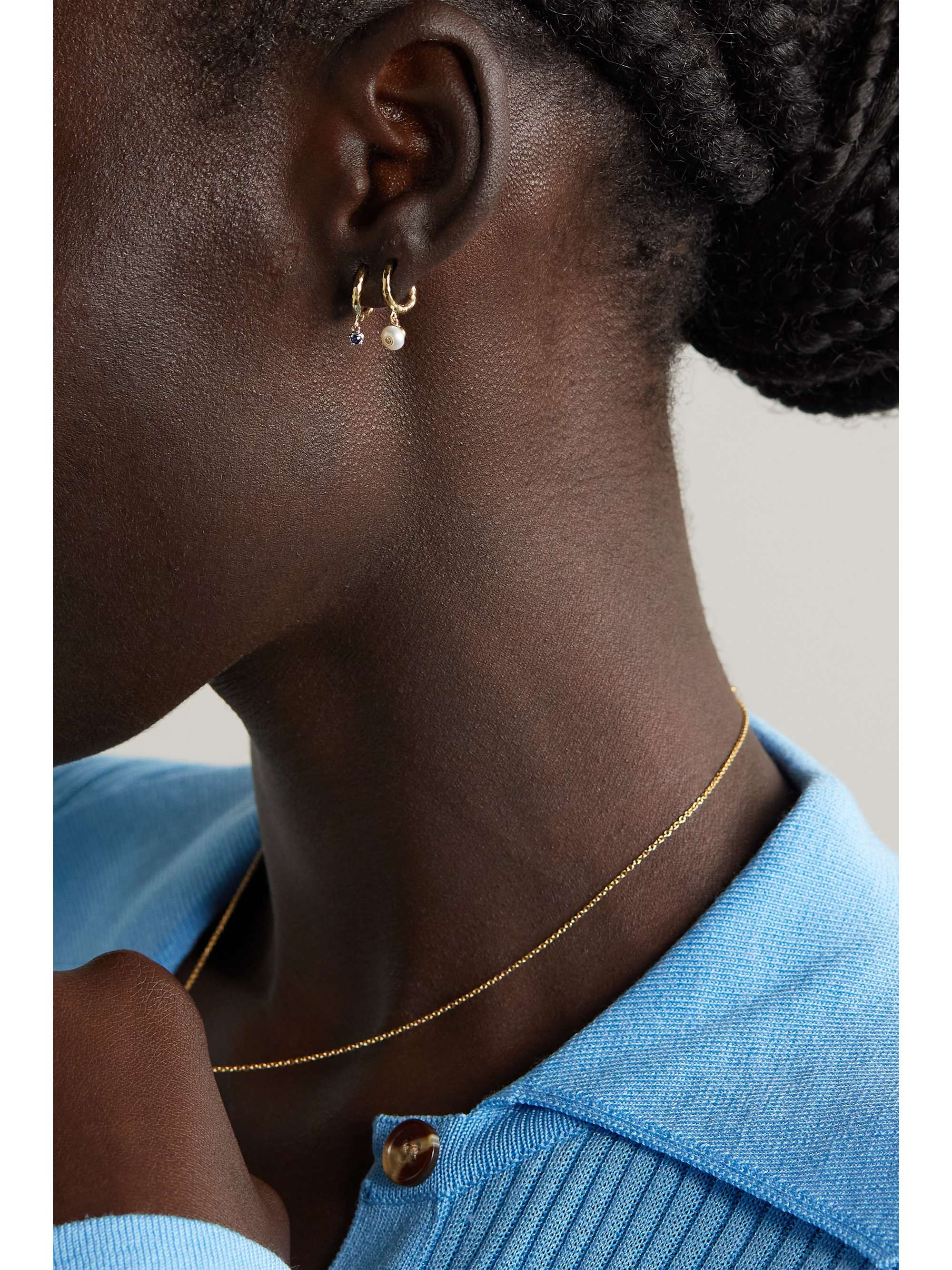 OCTAVIA ELIZABETH + NET SUSTAIN Charmed Micro Gabby 18-karat recycled yellow and white gold sapphire hoop earrings