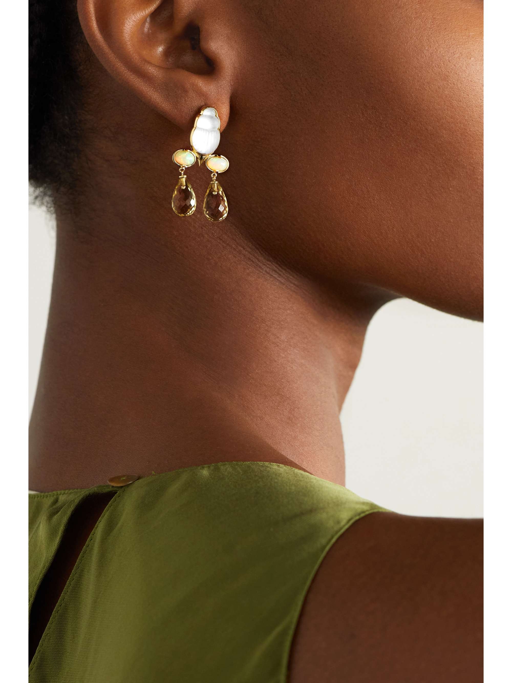 LITO Gioia small 14-karat gold, quartz, mother-of-pearl and opal earrings