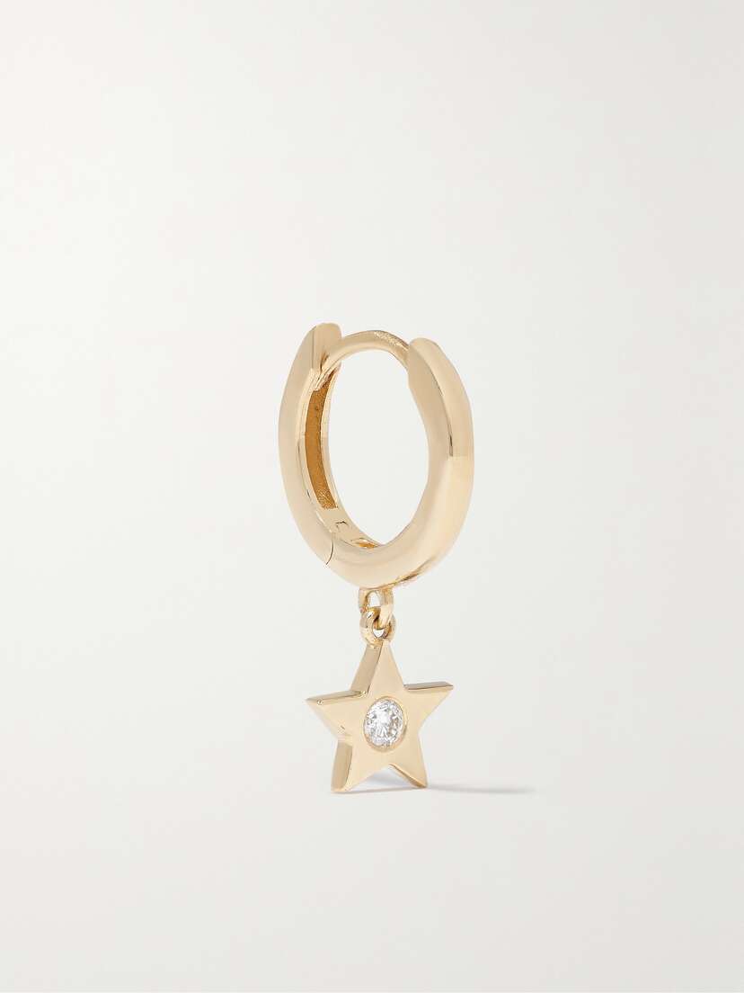 Andrea Fohrman Star 18-karat Gold Diamond Single Hoop Earring