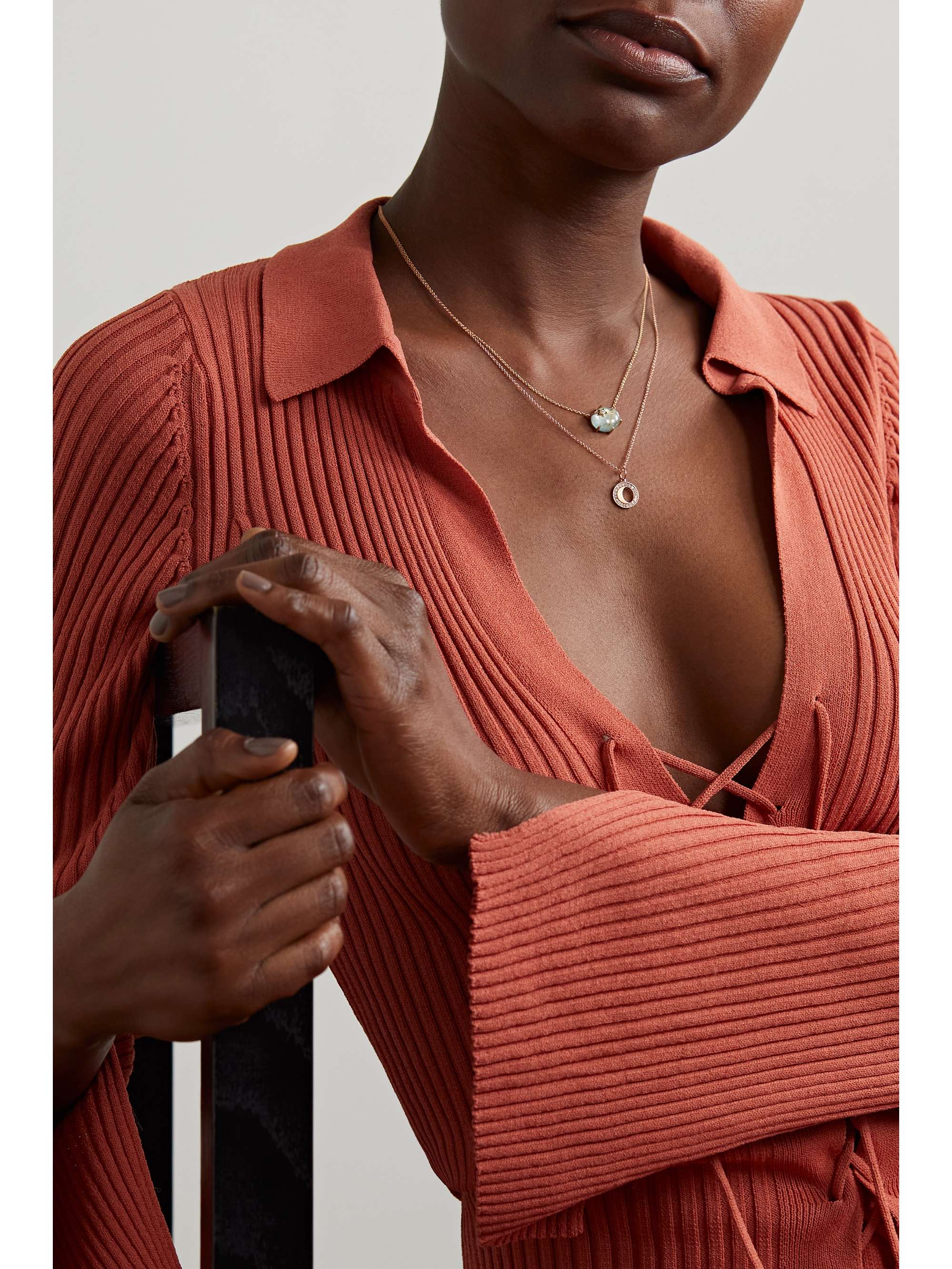 ANDREA FOHRMAN Waning/ Waxing Gibbous 18-karat rose gold diamond necklace