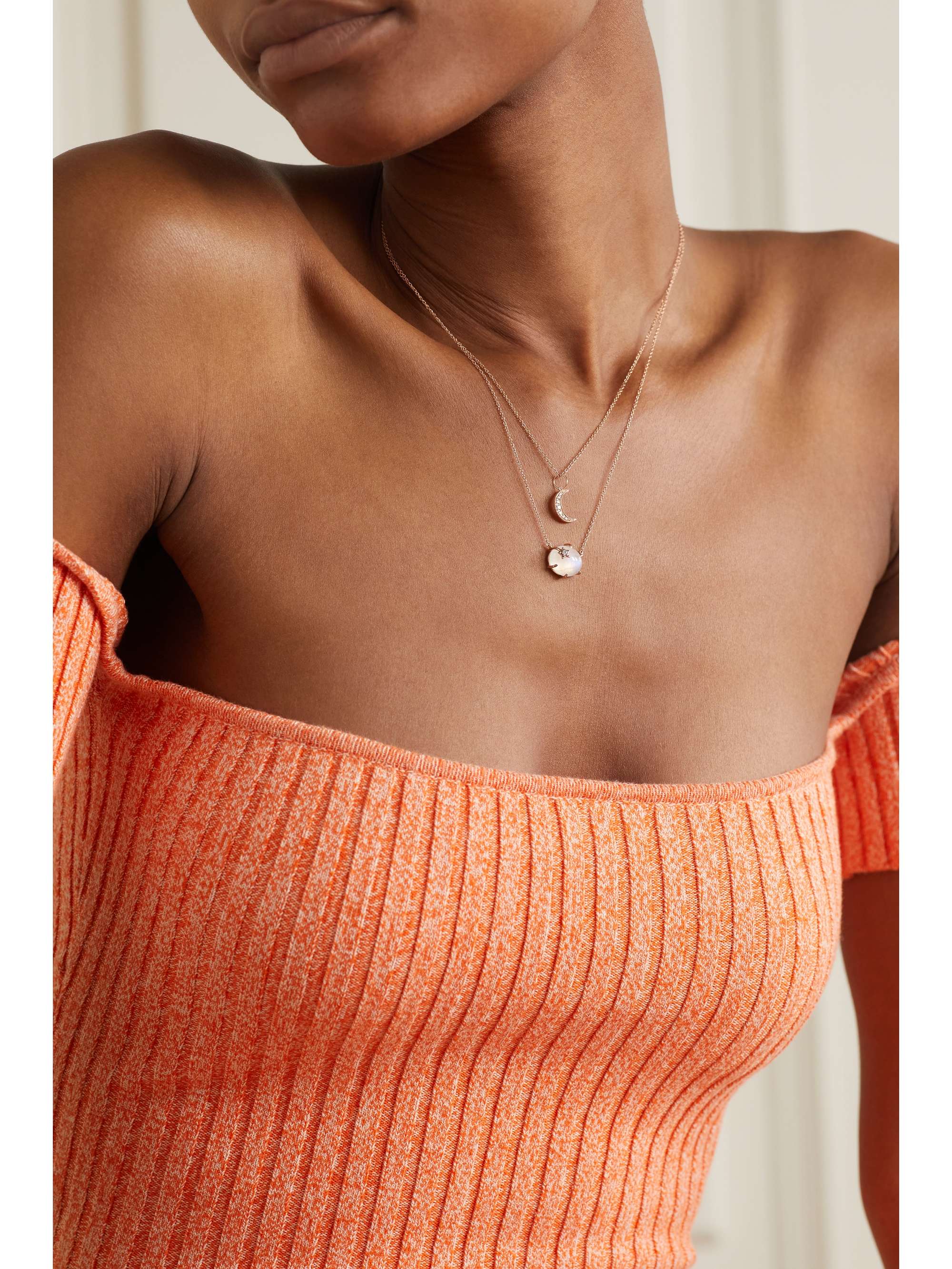 ANDREA FOHRMAN Crescent Moon 18-karat rose gold diamond necklace