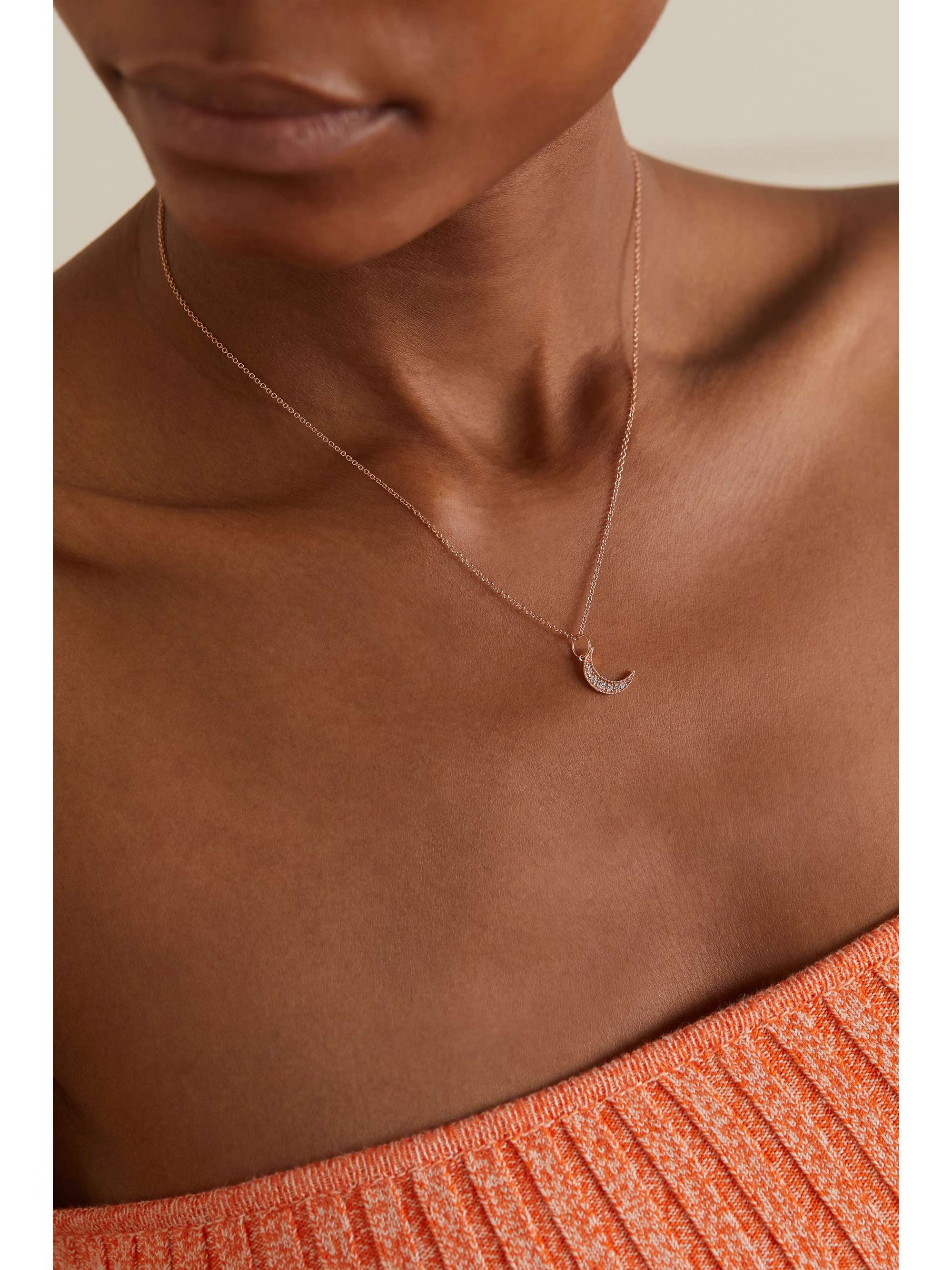 ANDREA FOHRMAN Crescent Moon 18-karat rose gold diamond necklace