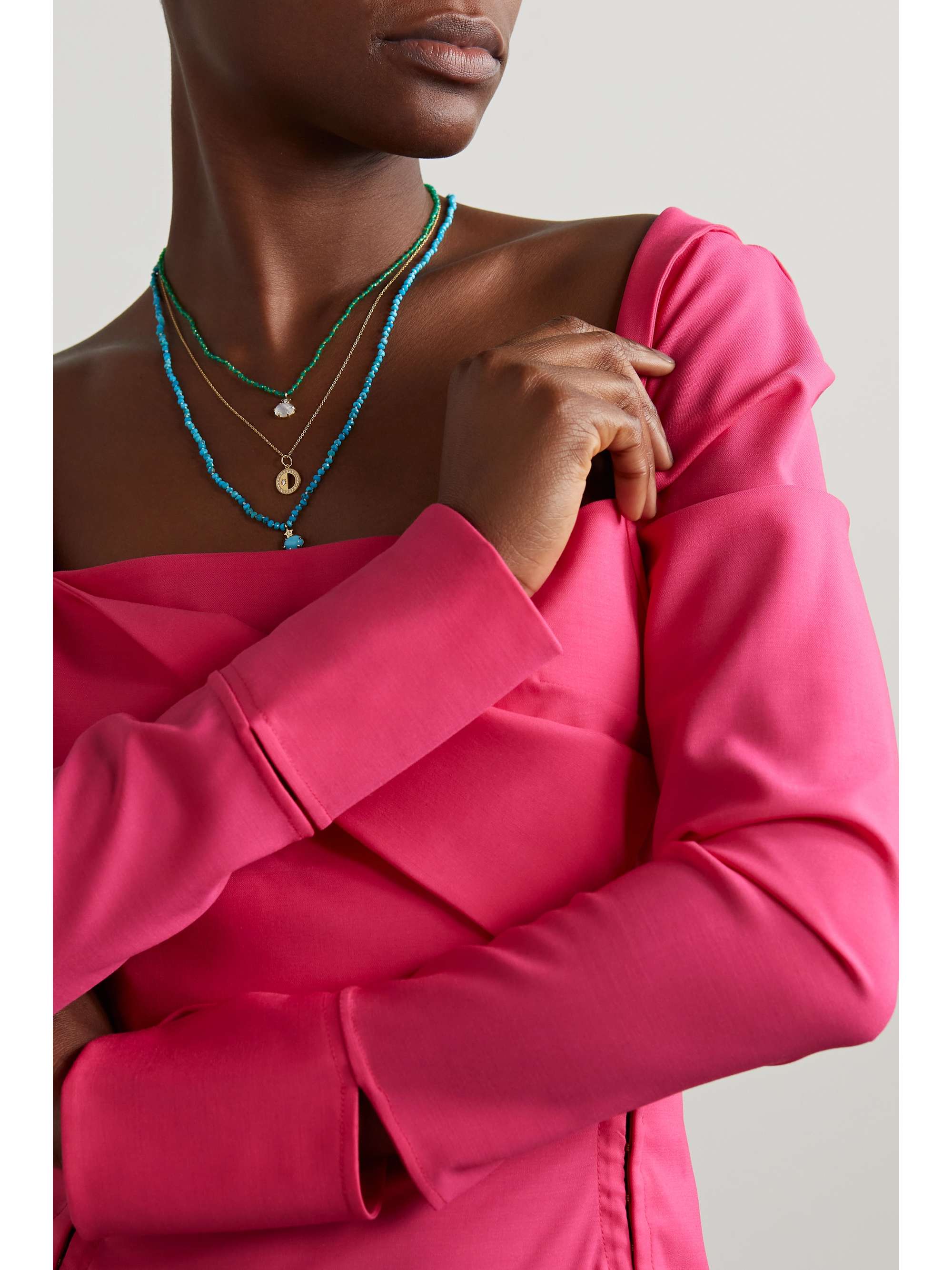ANDREA FOHRMAN Mini Cosmo 14-karat gold multi-stone necklace