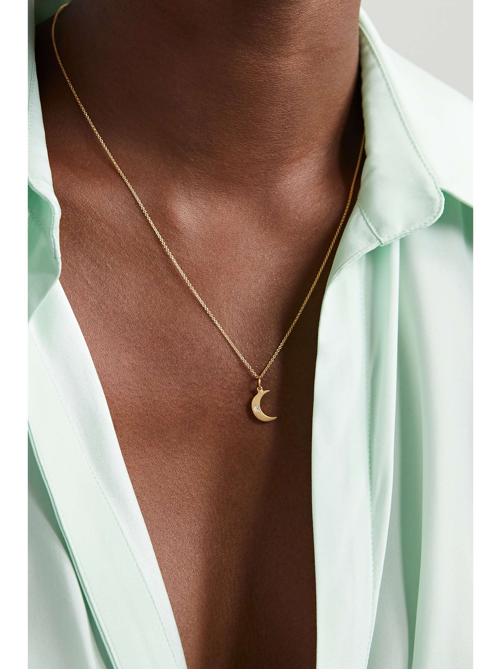 ANDREA FOHRMAN Crescent Moon 18-karat gold diamond necklace