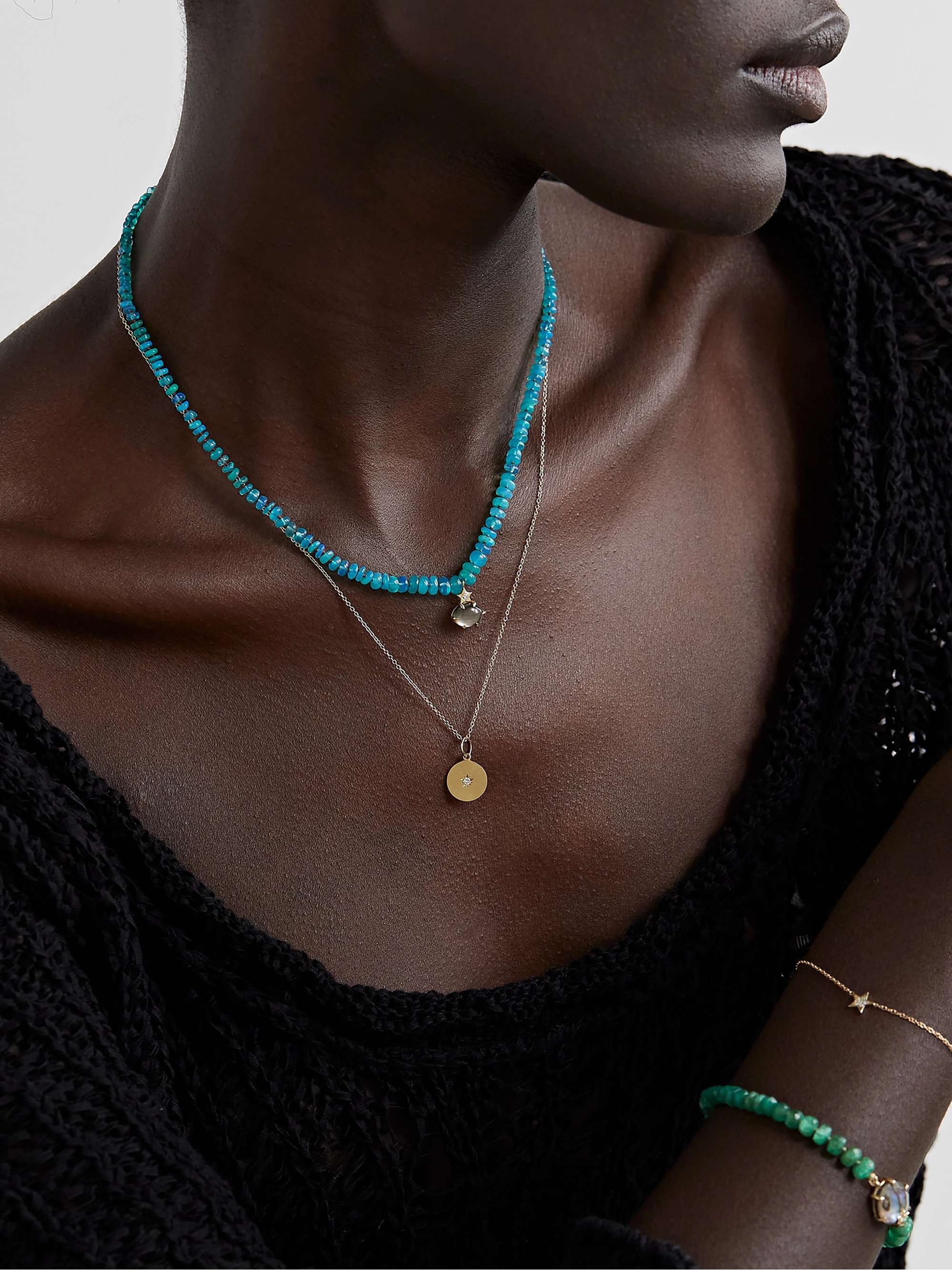 ANDREA FOHRMAN 14-karat gold, opal, labradorite and diamond necklace