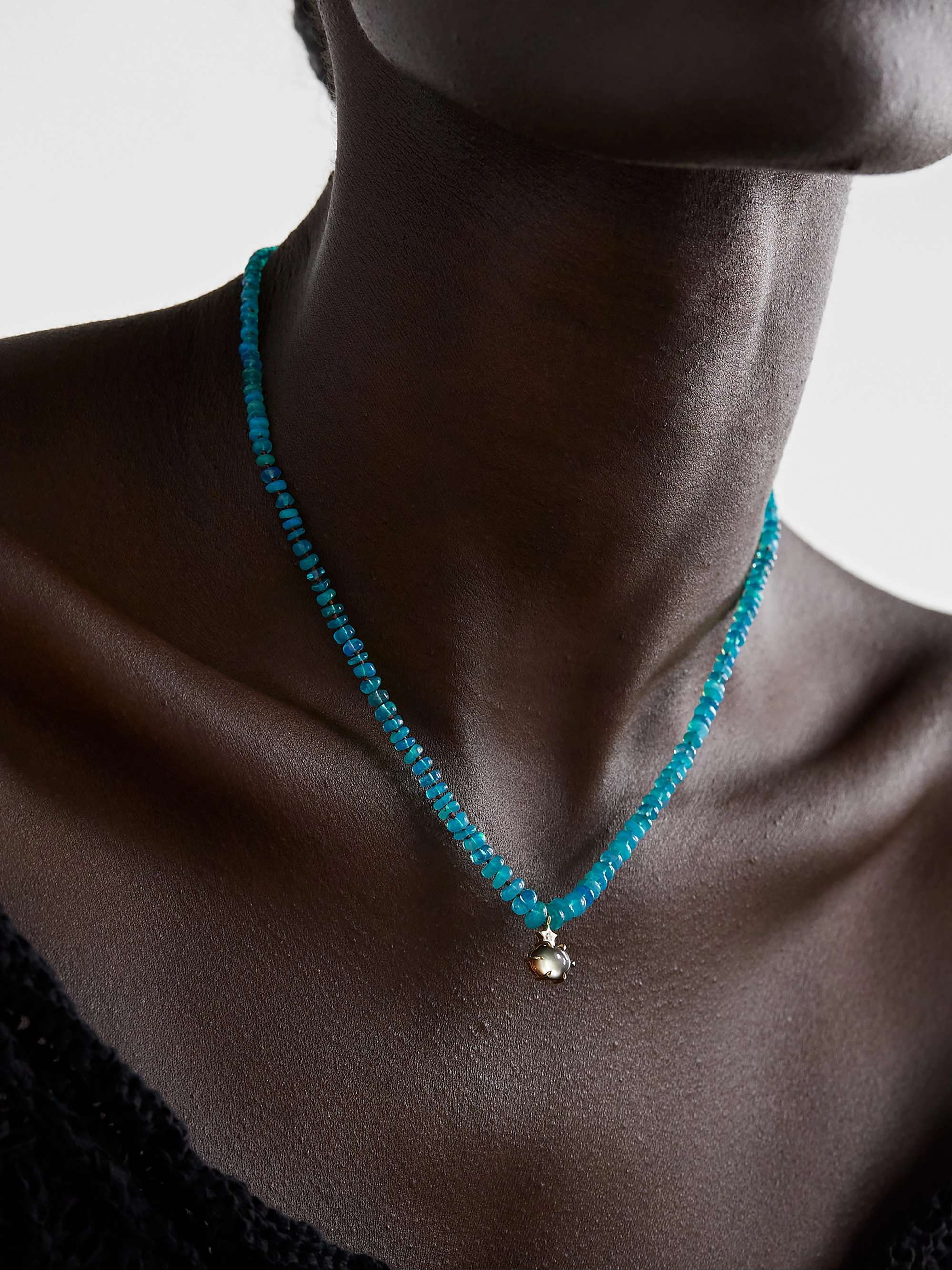 ANDREA FOHRMAN 14-karat gold, opal, labradorite and diamond necklace