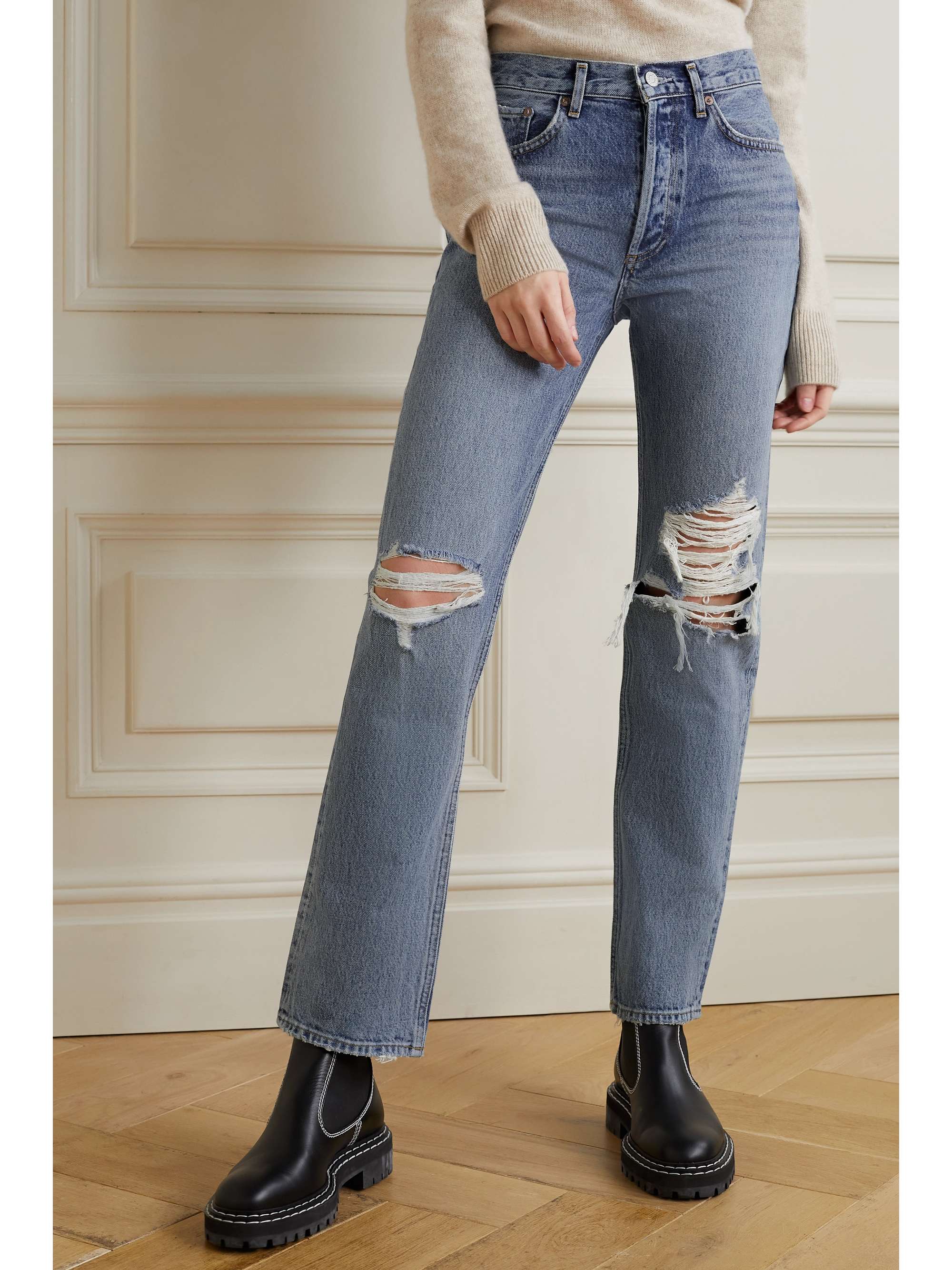 AGOLDE + NET SUSTAIN Lana distressed mid-rise organic jeans | NET-A-PORTER