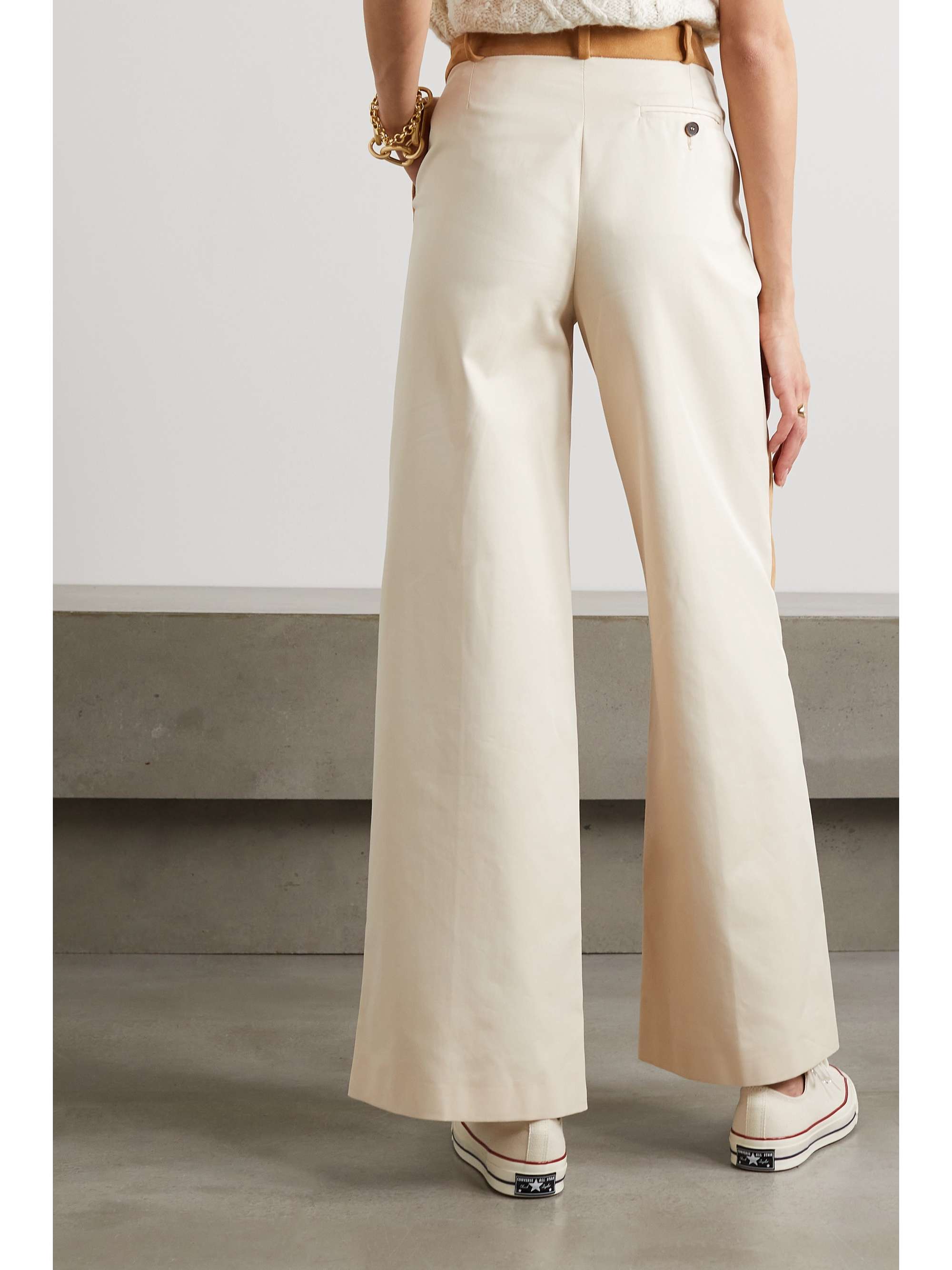 HALFBOY Twill-paneled suede wide-leg pants