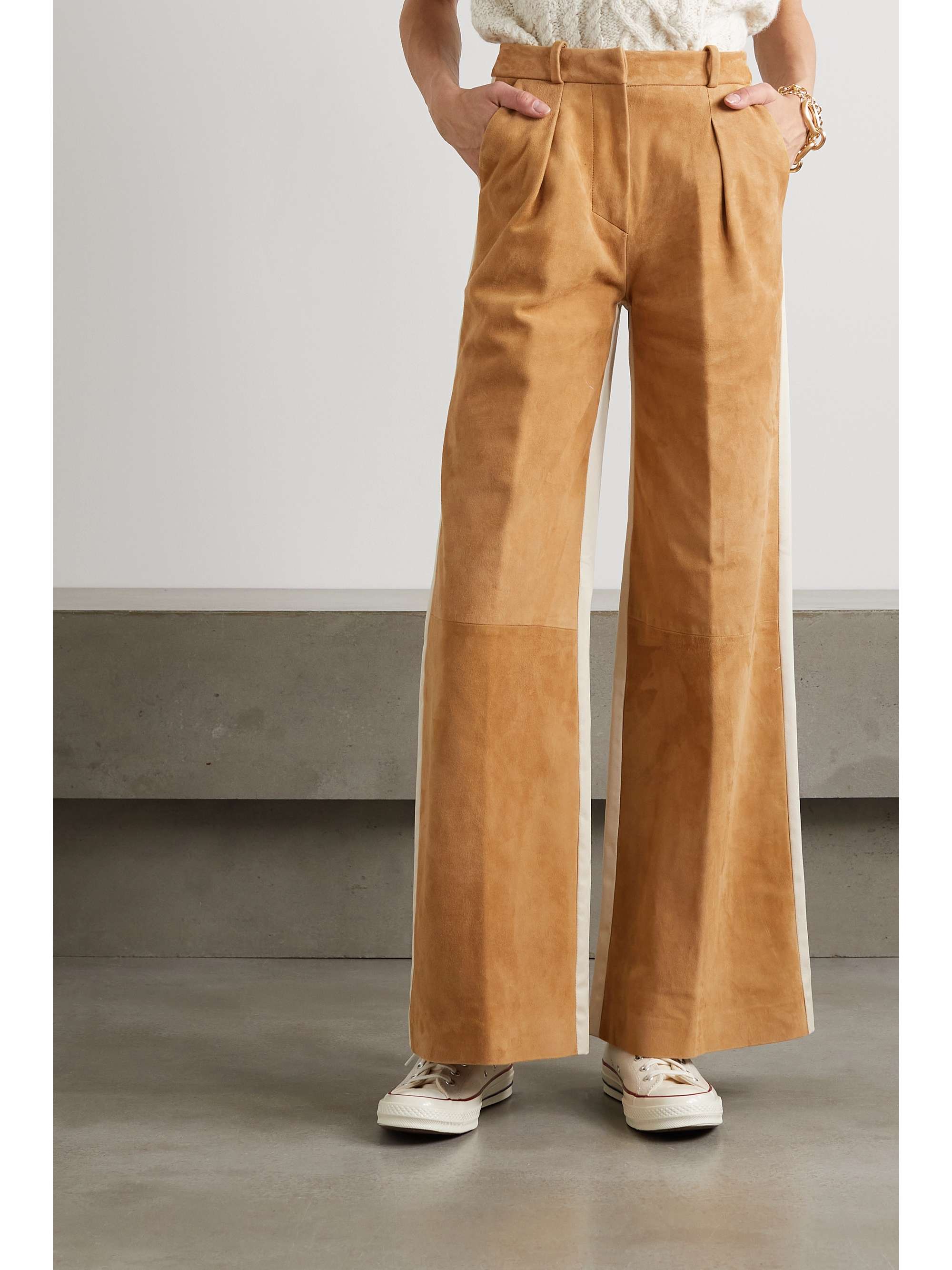 HALFBOY Twill-paneled suede wide-leg pants