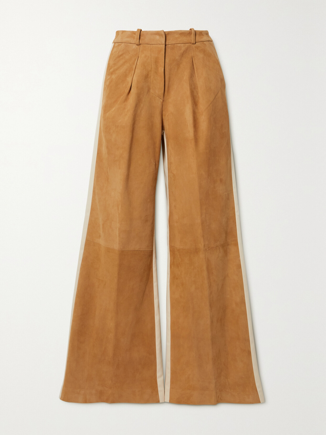 Halfboy Twill-paneled Suede Wide-leg Pants In Brown
