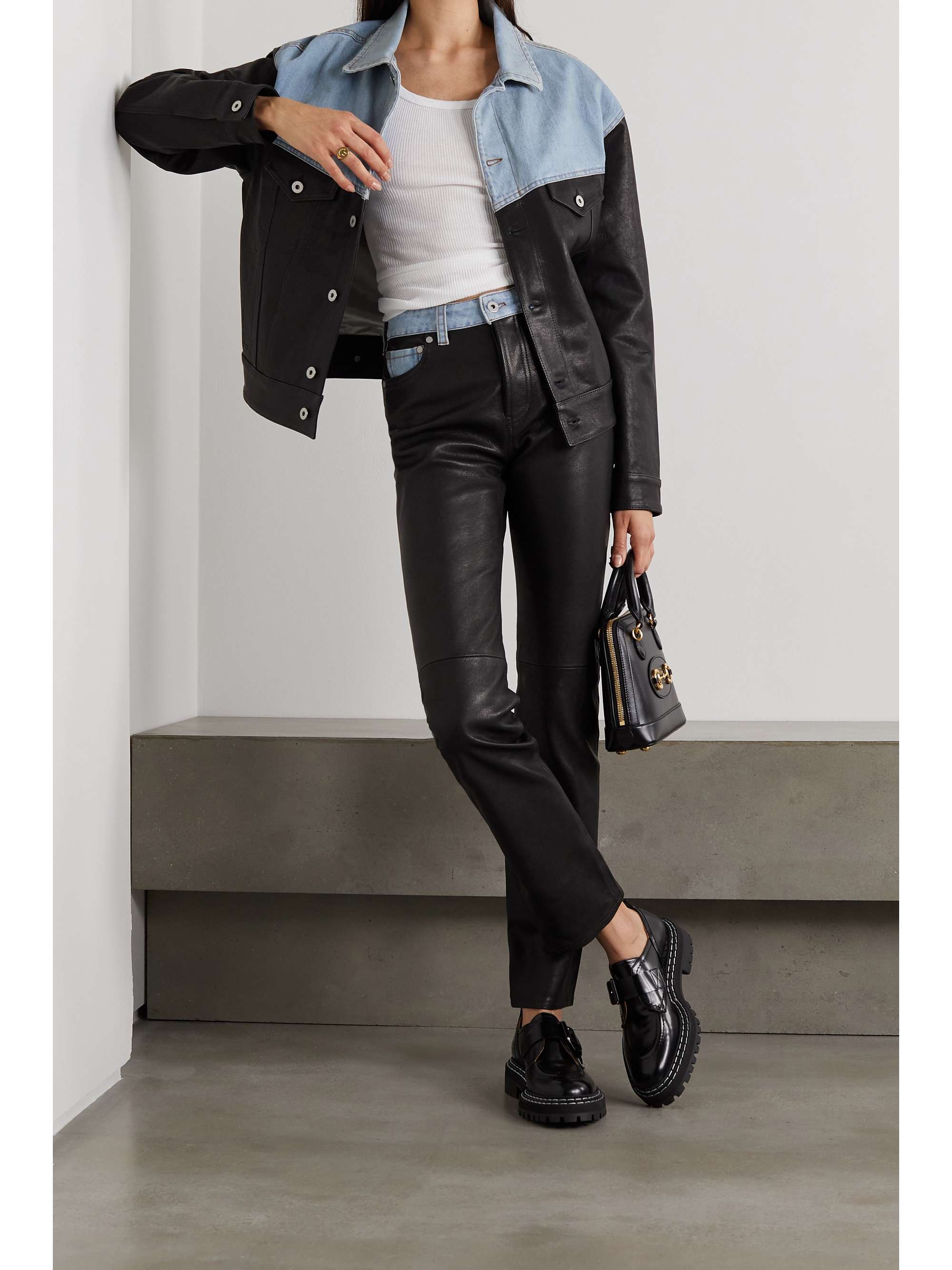 HALFBOY High-rise denim and leather straight-leg jeans | NET-A-PORTER