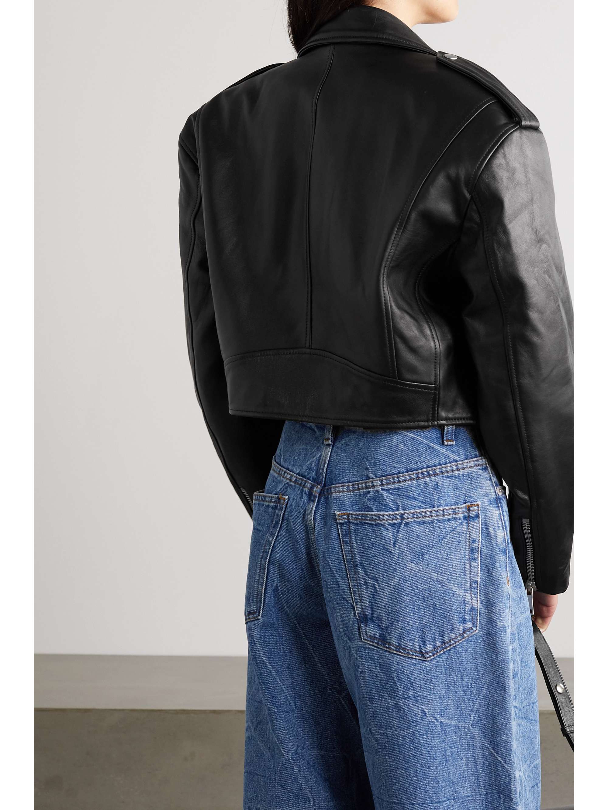 HALFBOY Oversized cropped leather biker jacket | NET-A-PORTER