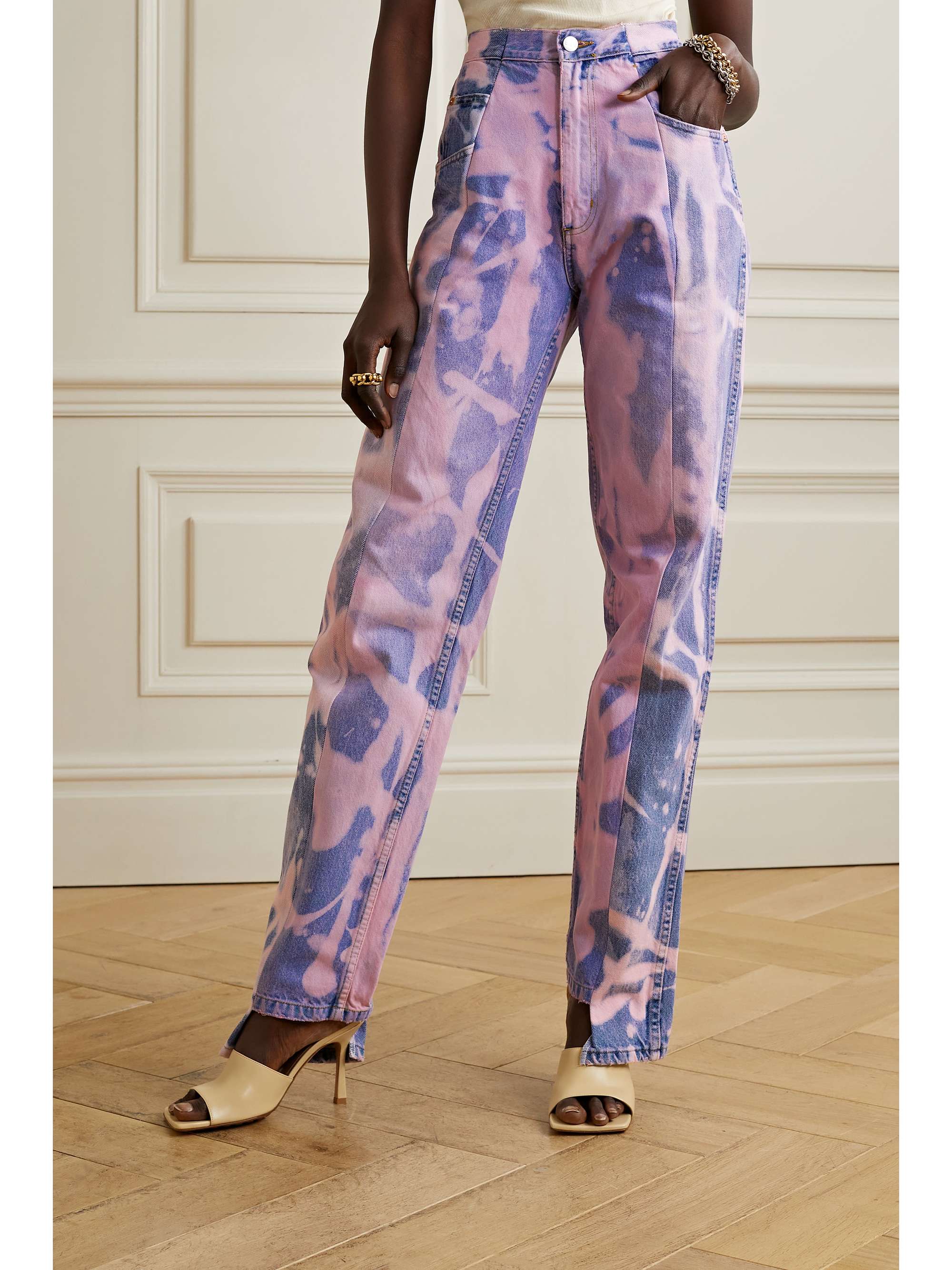 E.L.V. DENIM + NET SUSTAIN The Twin frayed high-rise wide-leg jeans