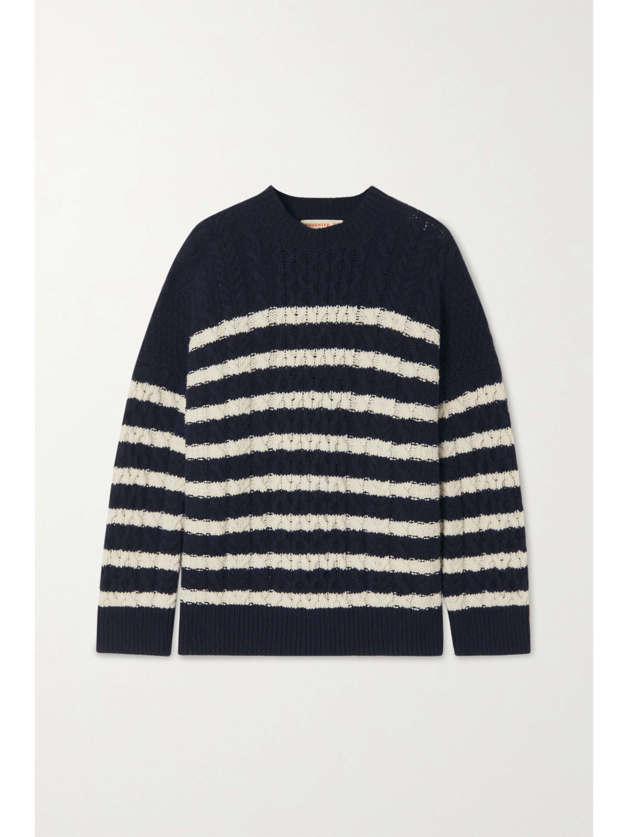 &DAUGHTER + NET SUSTAIN Ina striped cable-knit wool turtleneck sweater ...