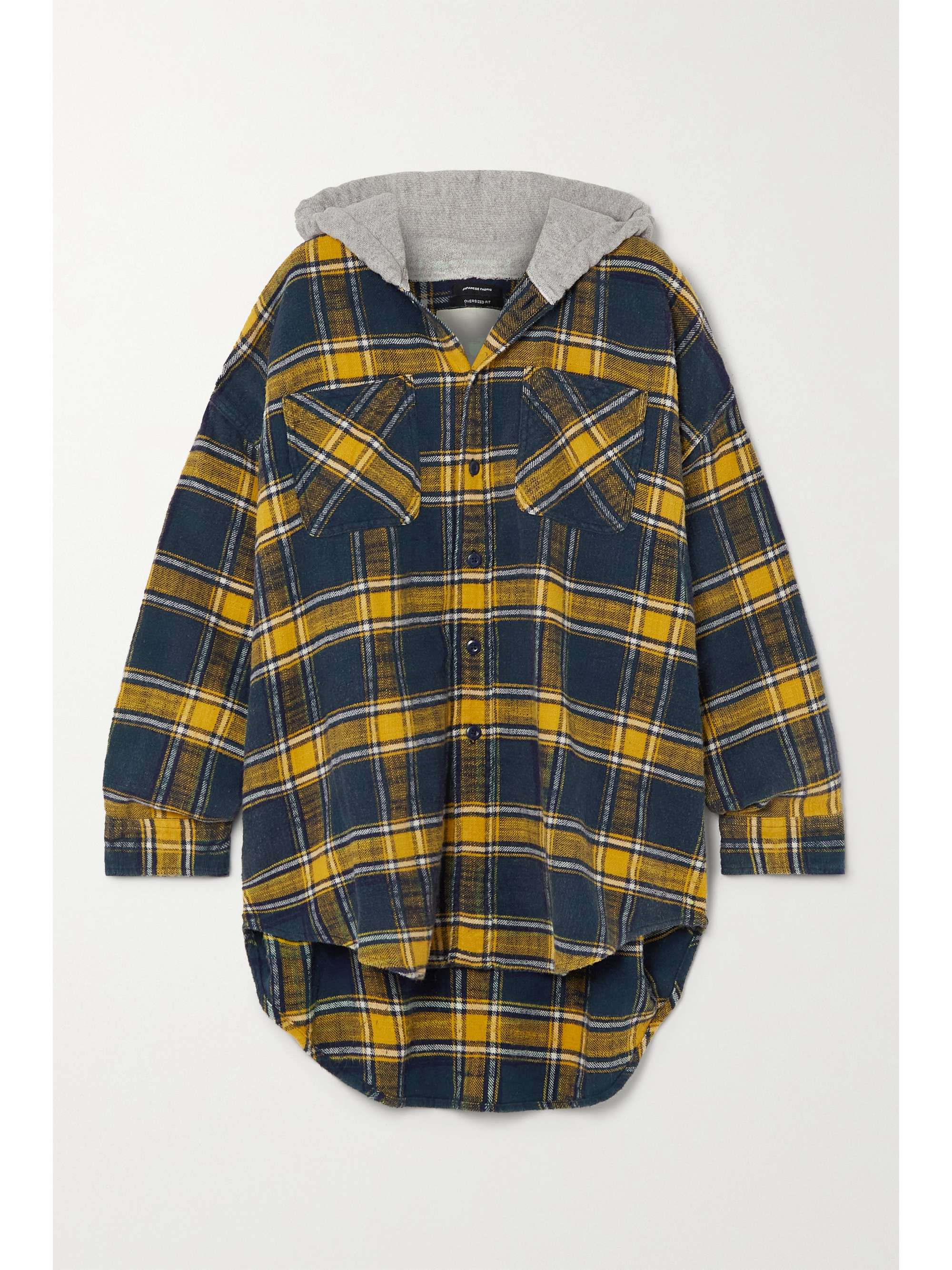 Yellow Hooded checked cotton-flannel 