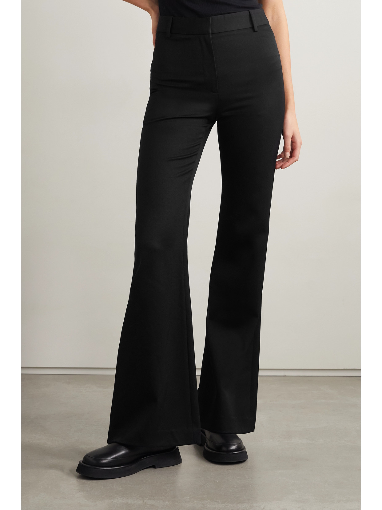 Shop Nili Lotan Arielle Wool-twill Flared Pants In Black