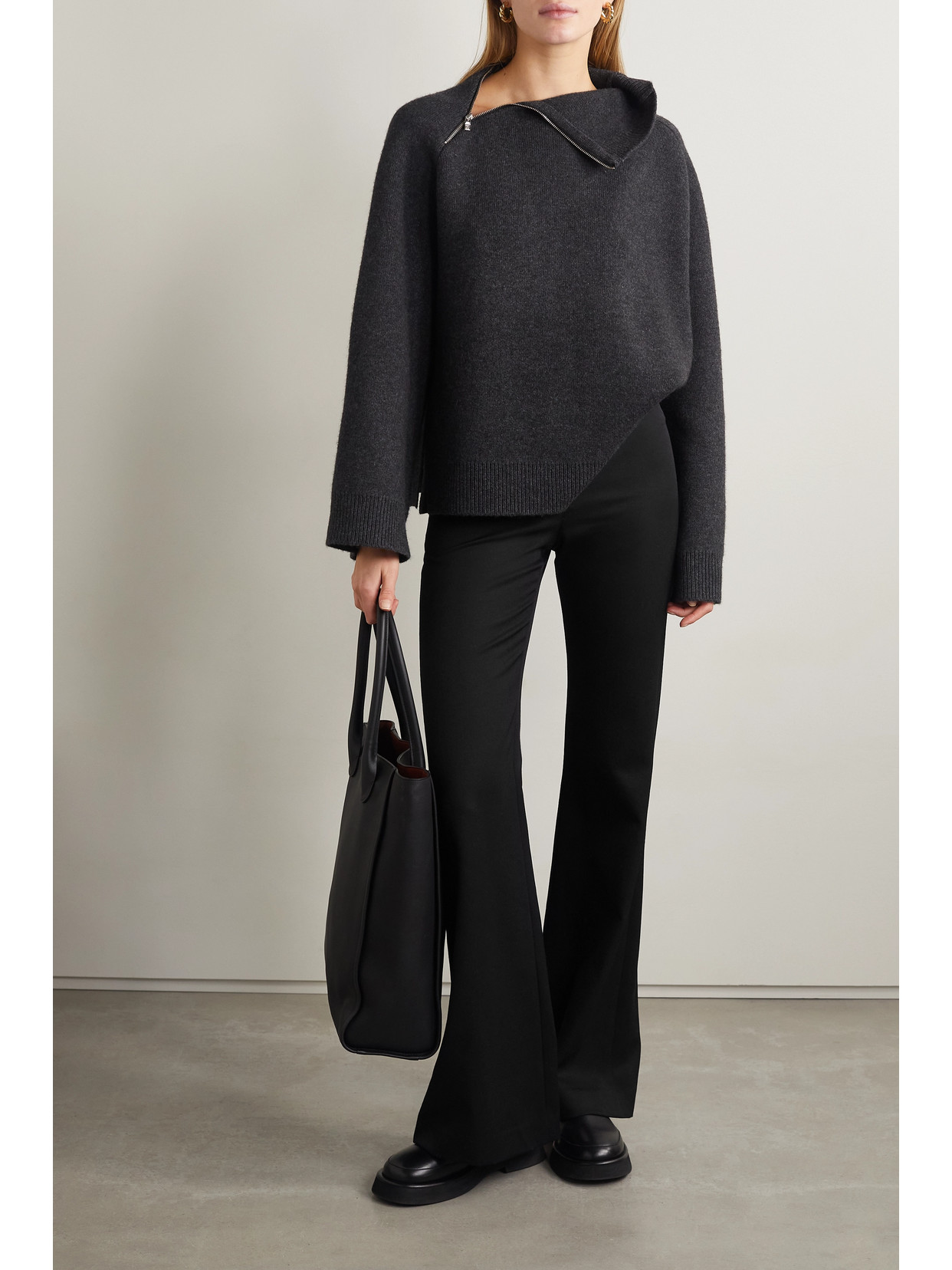 Shop Nili Lotan Arielle Wool-twill Flared Pants In Black